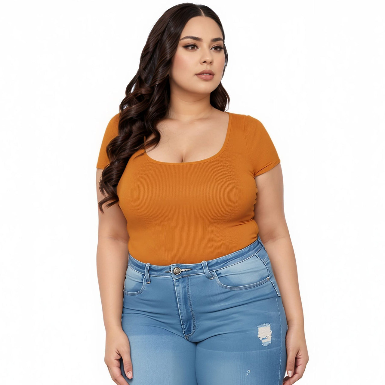 Pleione Plus Size Women's Ribbed Funnel Bodysuit