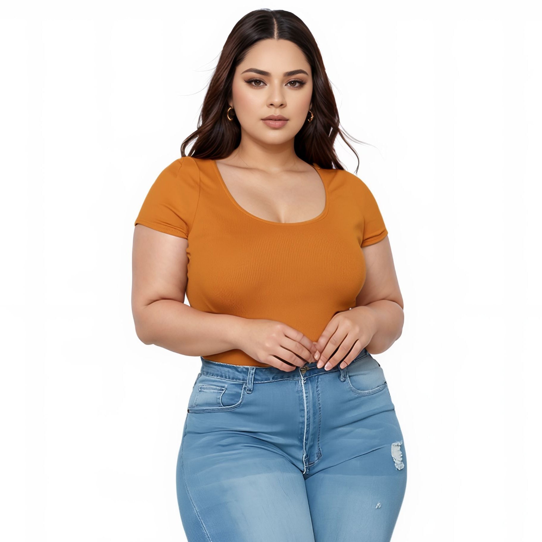 Pleione Plus Size Women's Ribbed Funnel Bodysuit