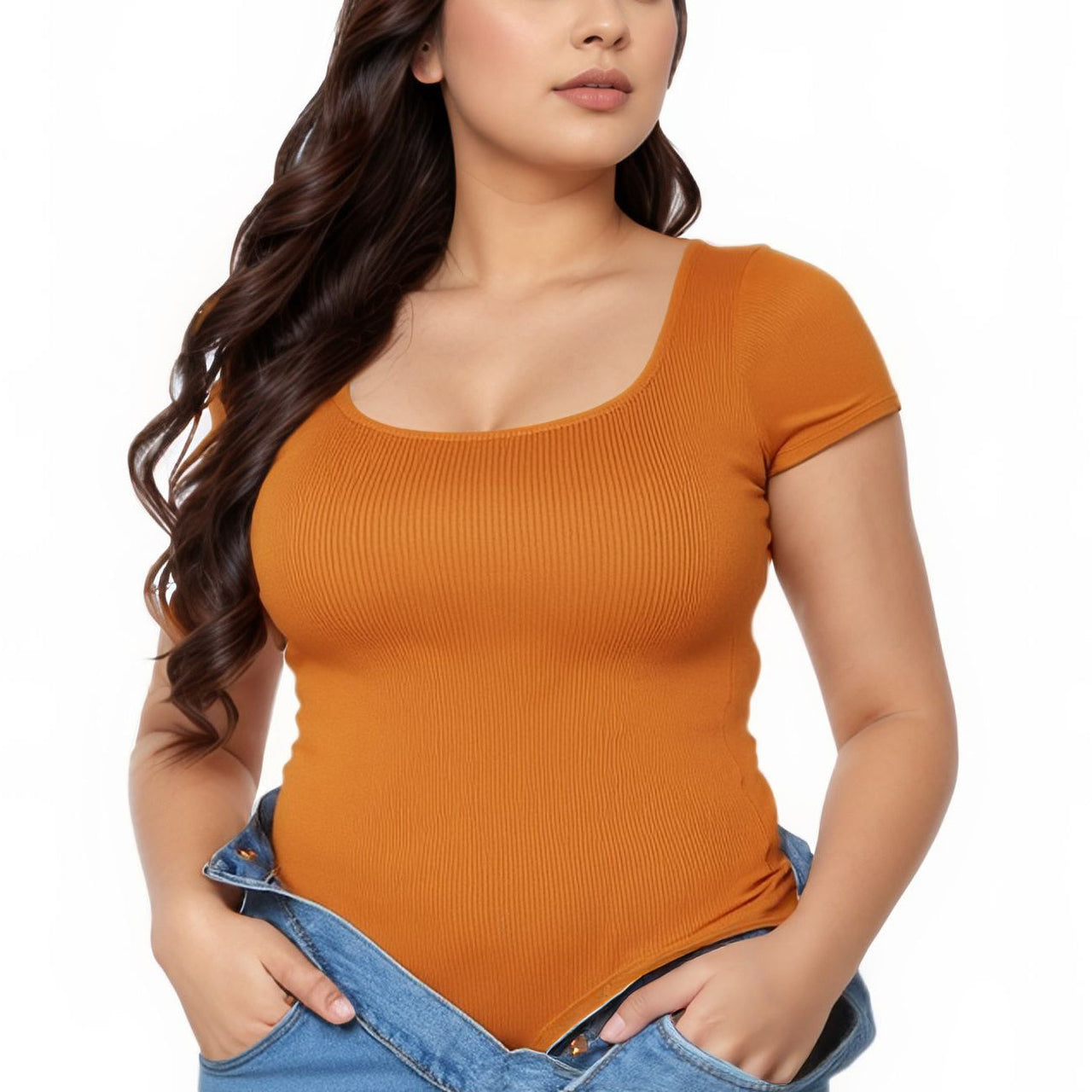 Pleione Plus Size Women's Ribbed Funnel Bodysuit