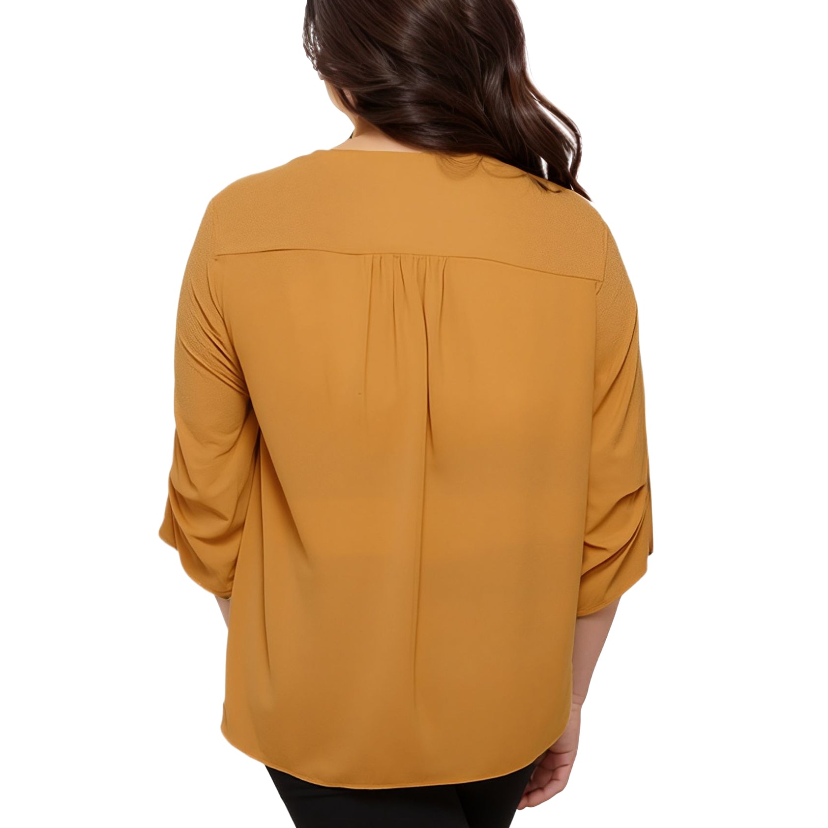 Pleione Plus Size 3/4 Sleeve Multi Layered Cuff Blouse in Mustard
