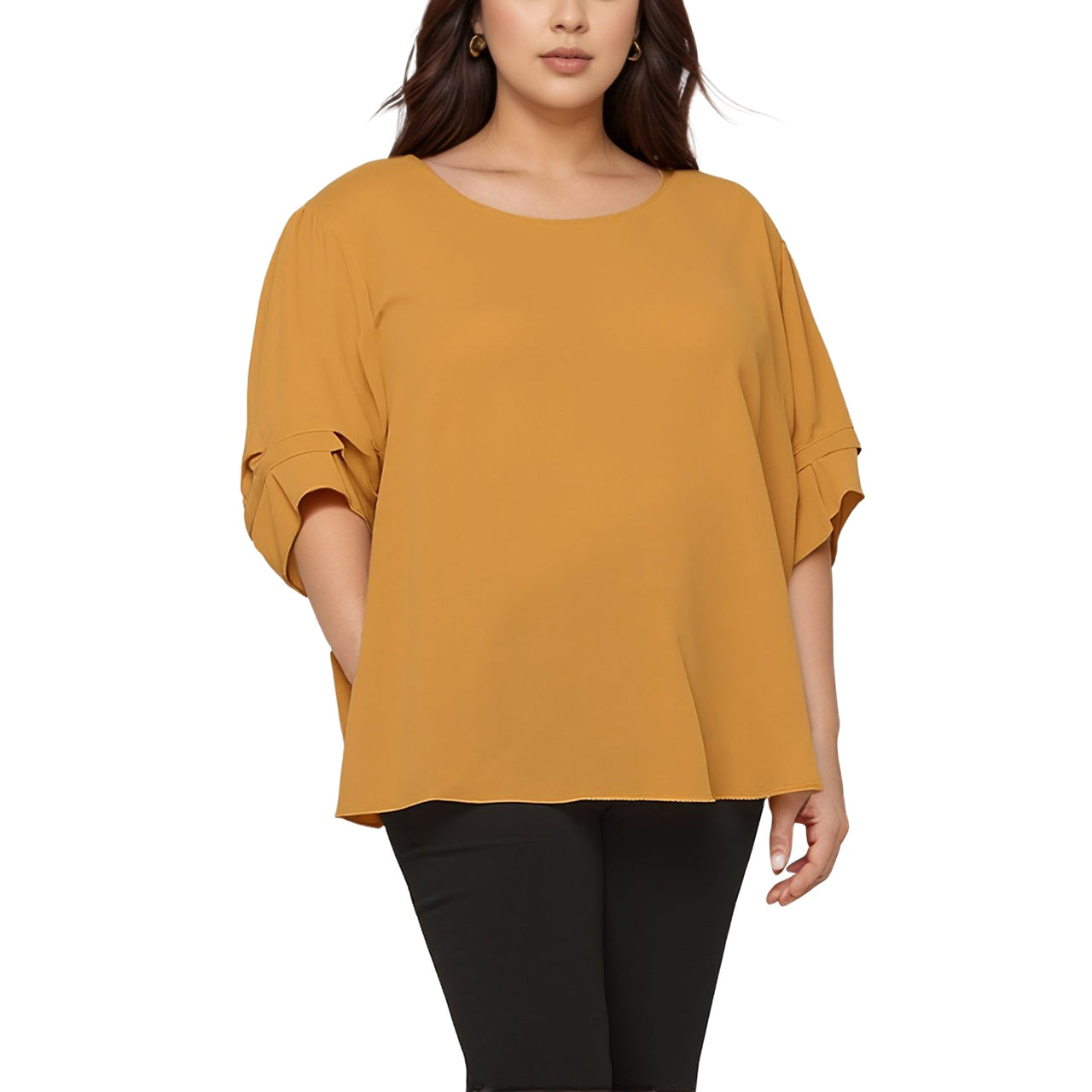 Pleione Plus Size 3/4 Sleeve Multi Layered Cuff Blouse in Mustard