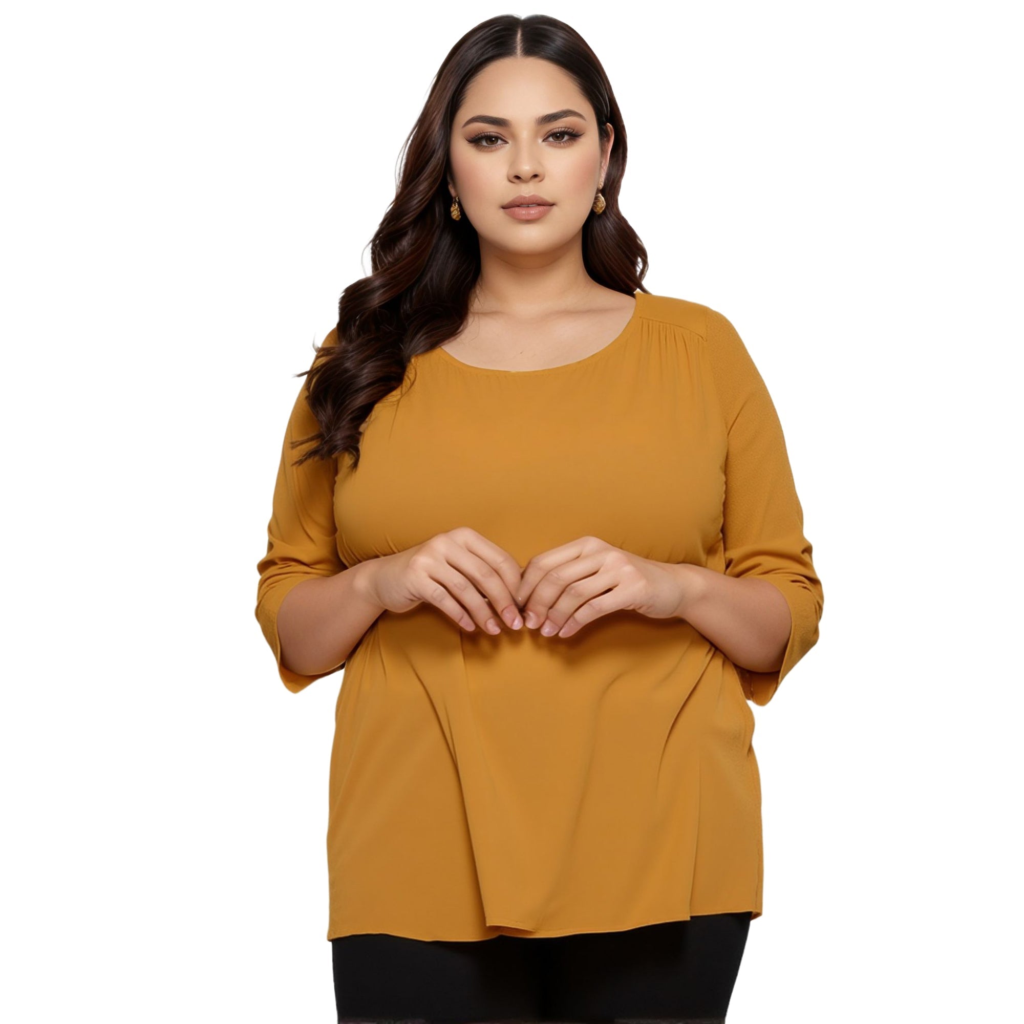 Pleione Plus Size 3/4 Sleeve Multi Layered Cuff Blouse in Mustard