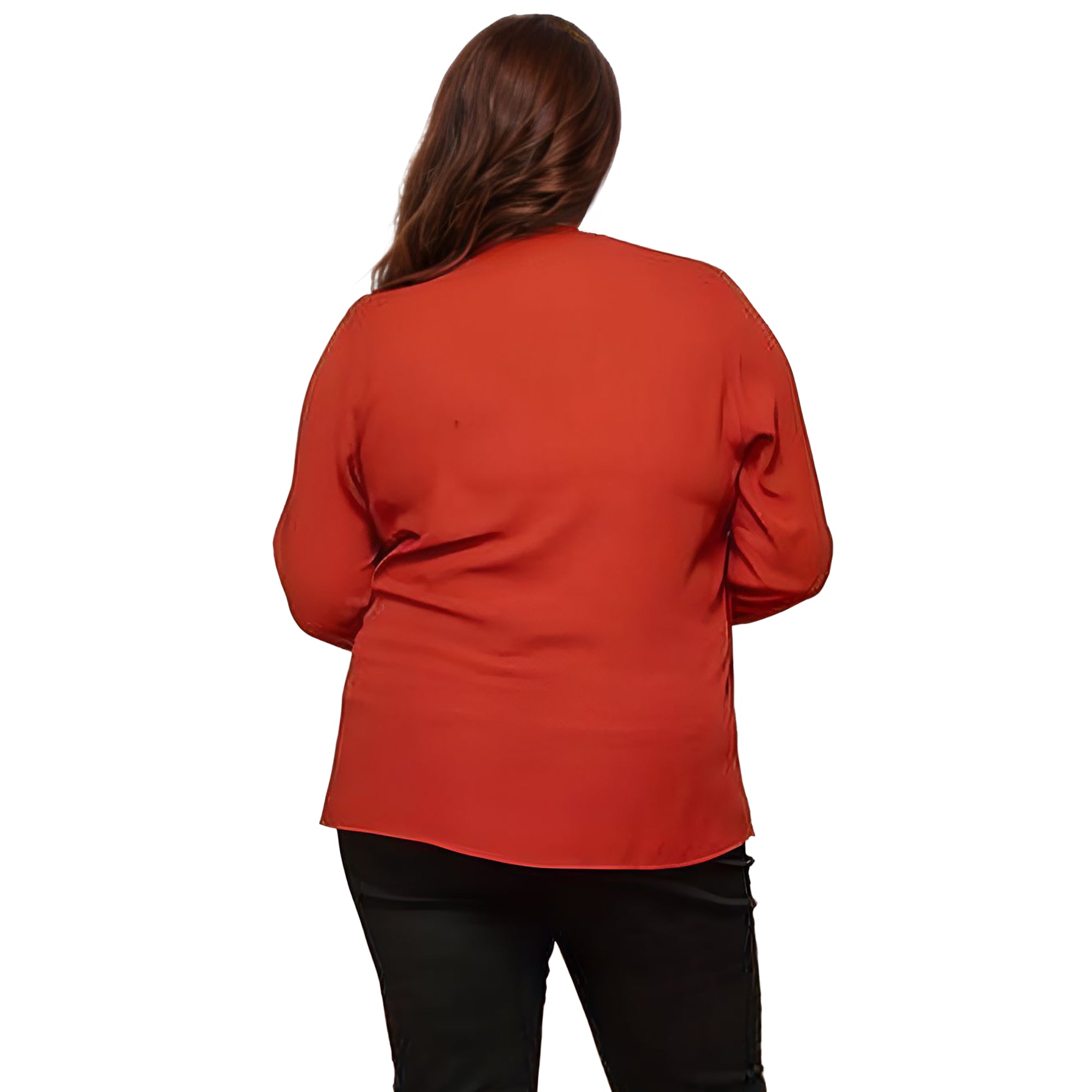 Pleione Plus Size Wrap Front Long Sleeve Blouse in Terracotta