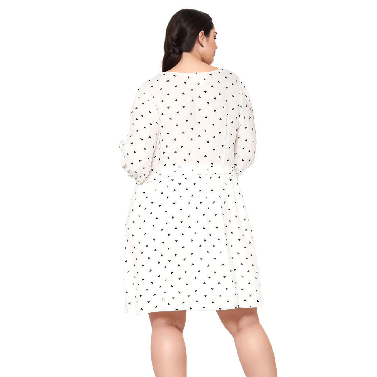 Women's Plus Size Triangle Print Long Sleeve Dress in White Triangle