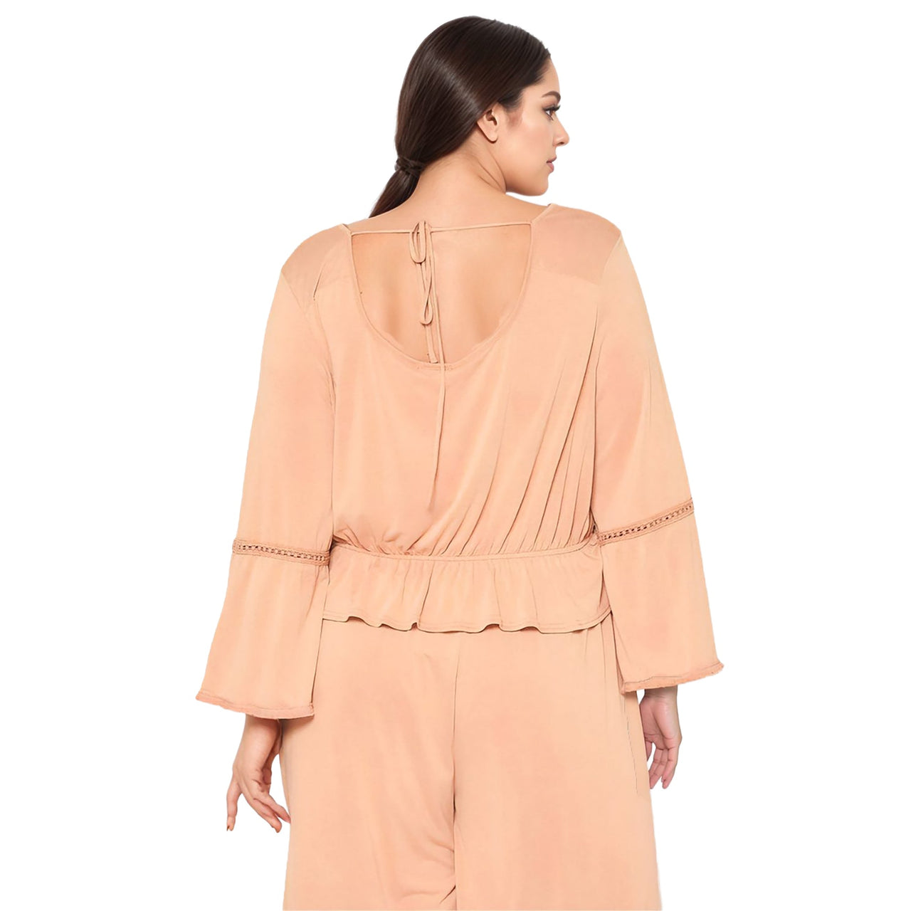 Women's Plus Size Women's Fringe Cuff Bell Sleeve Top in Apricot