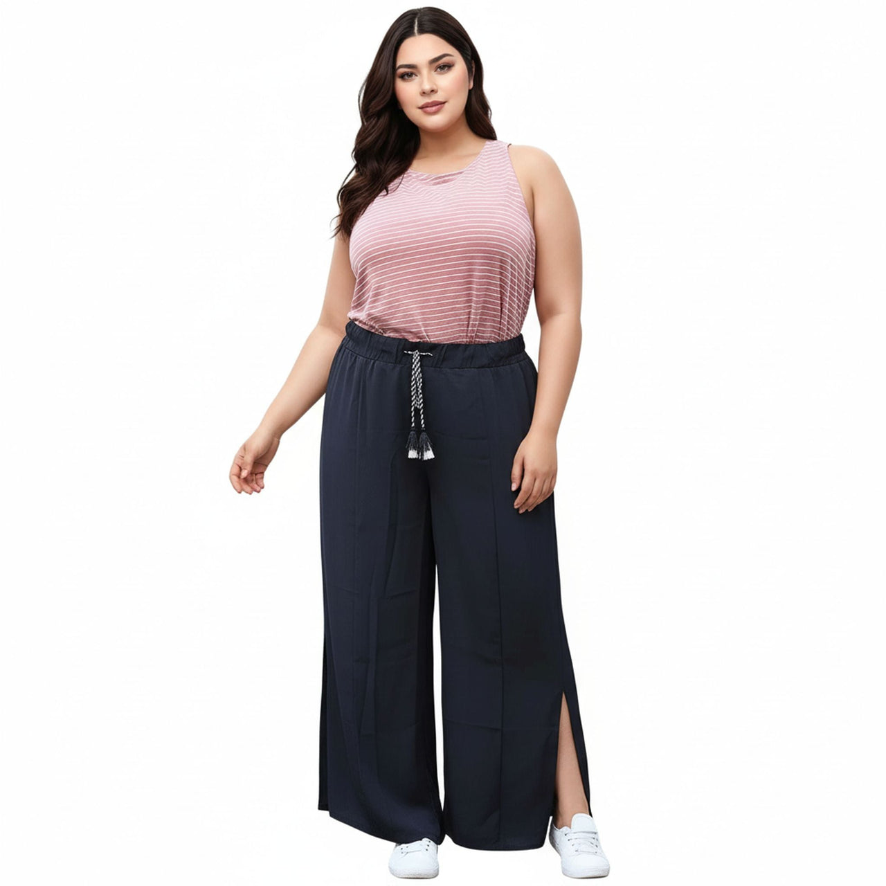 Pleione Plus Size Women's Tassel Drawstring Palazzo Pants