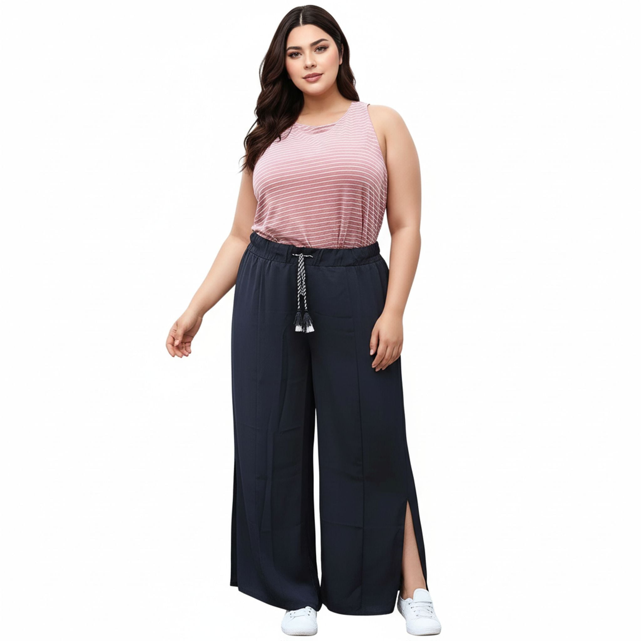 Pleione Plus Size Women's Tassel Drawstring Palazzo Pants