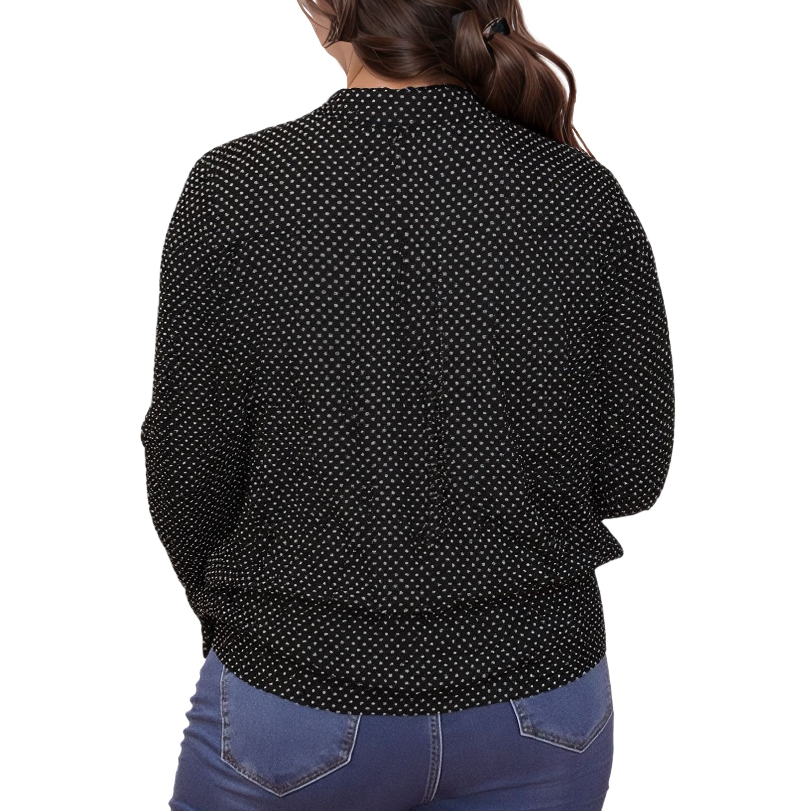 Pleione Plus Size Polka Dot Shirt Blouse in Black