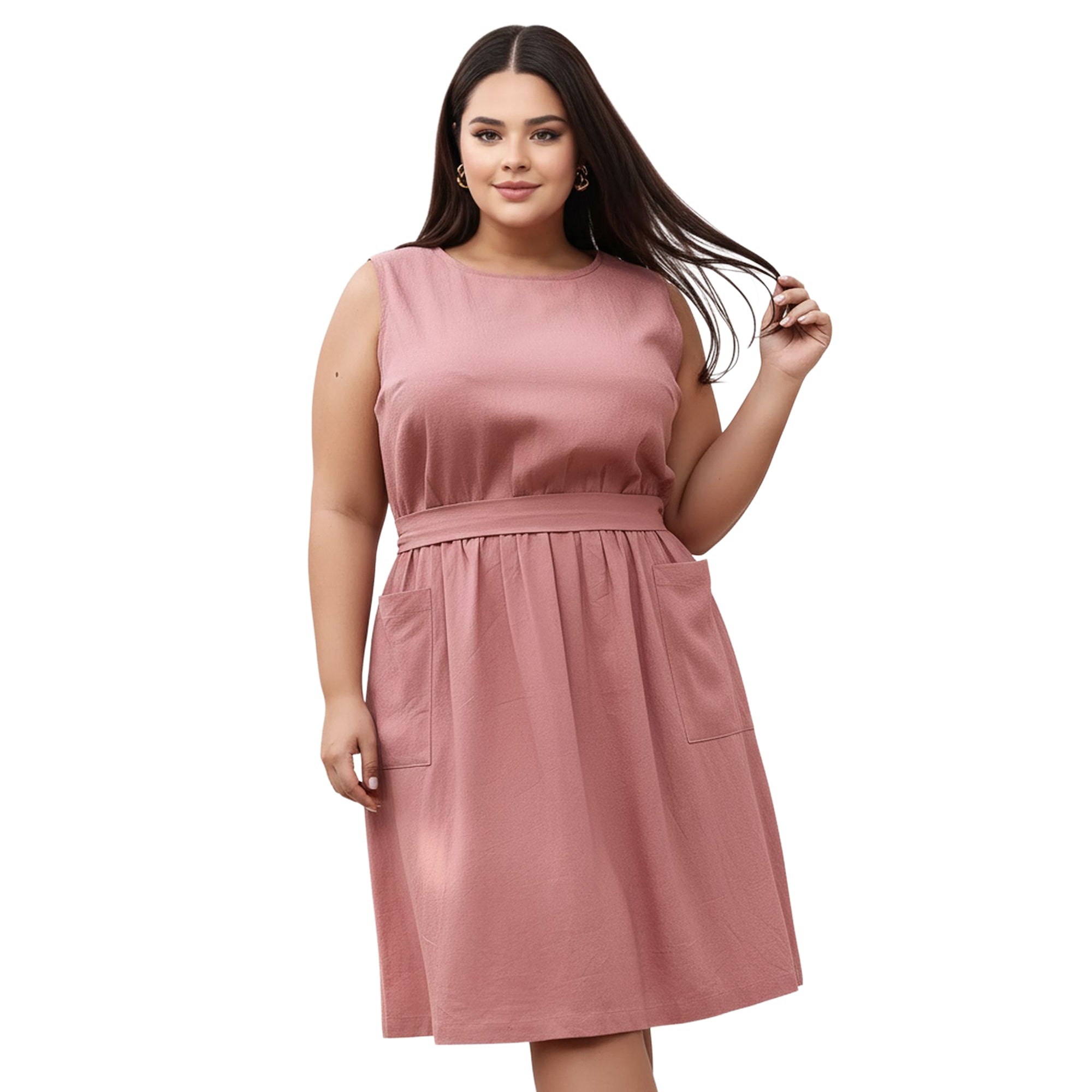 Pleione Plus Women's Sleeveless Pocketed Midi Dress