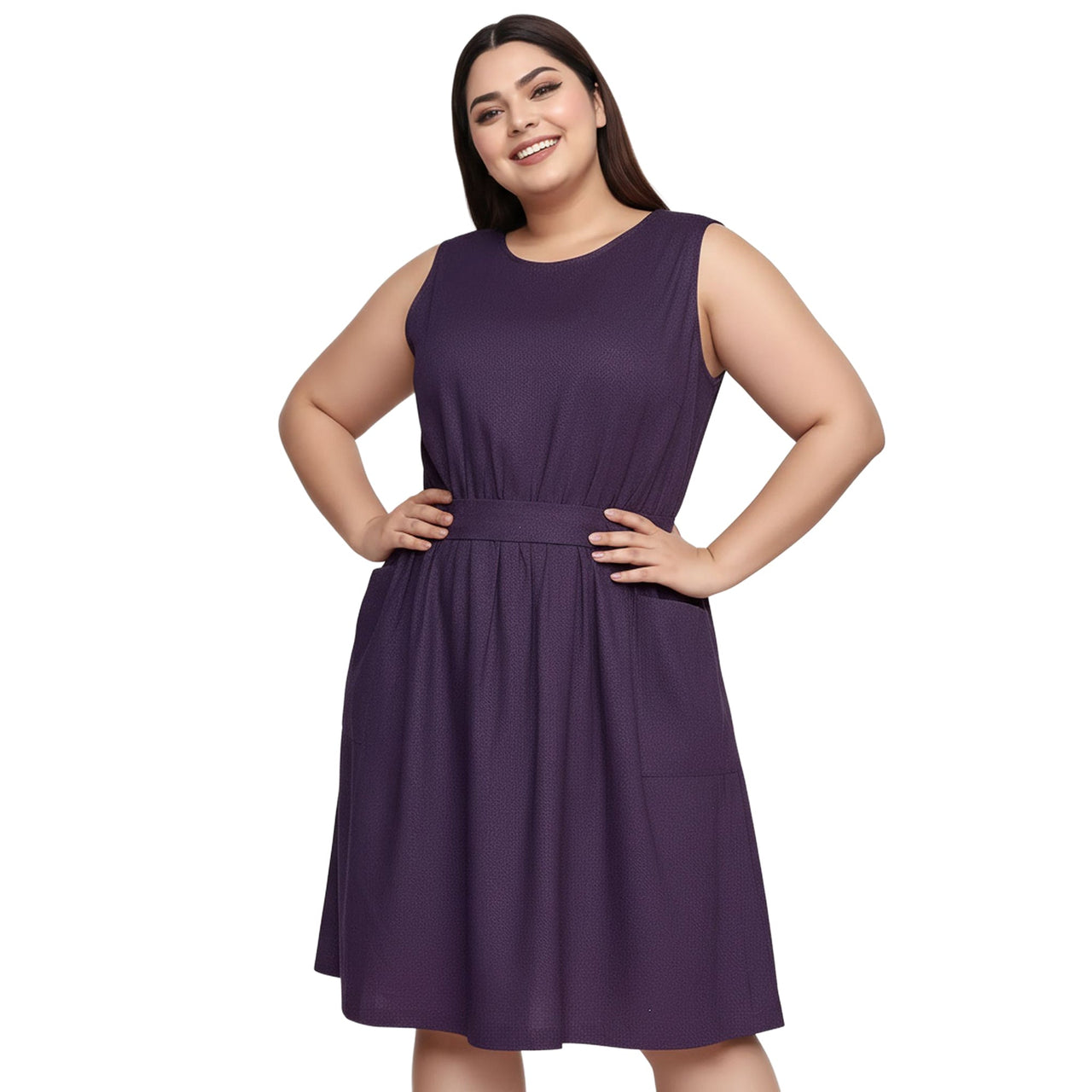 Pleione Plus Women's Sleeveless Pocketed Midi Dress