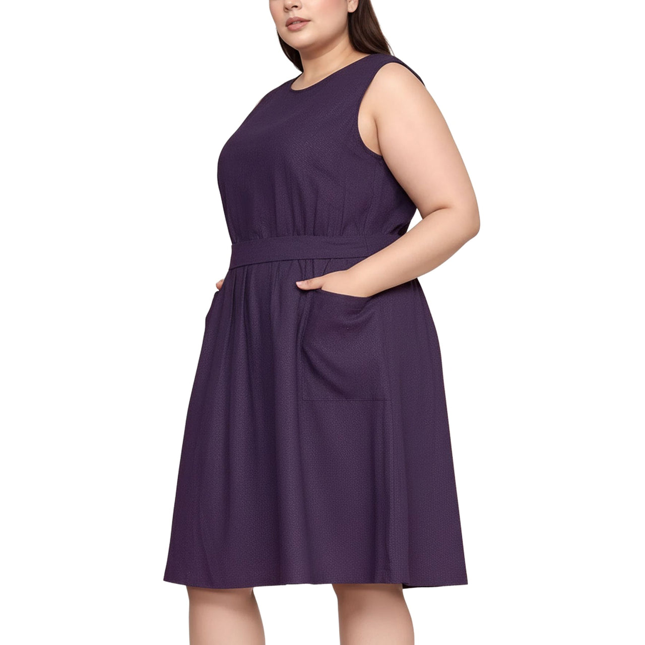 Pleione Plus Women's Sleeveless Pocketed Midi Dress