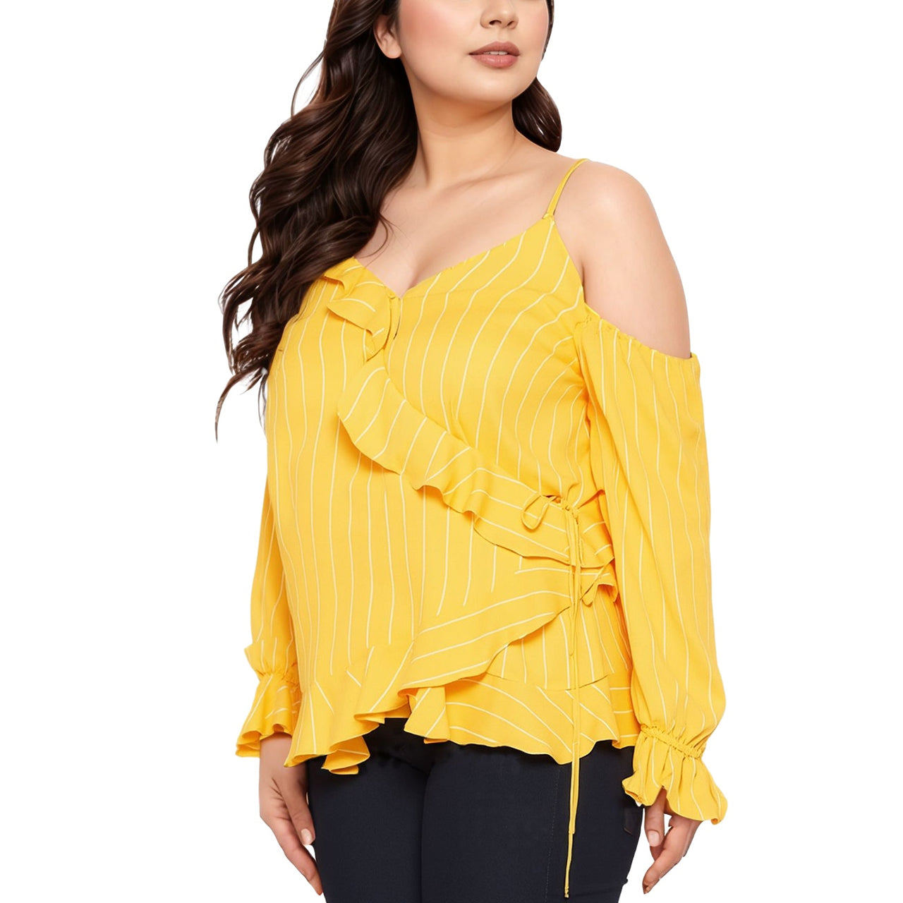 Women's Plus Size Asymmetrical Shoulder Ruffle Blouse