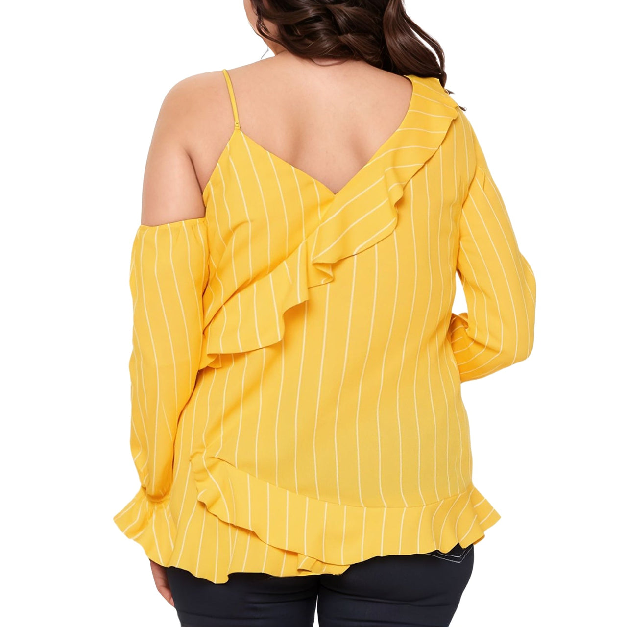 Women's Plus Size Asymmetrical Shoulder Ruffle Blouse
