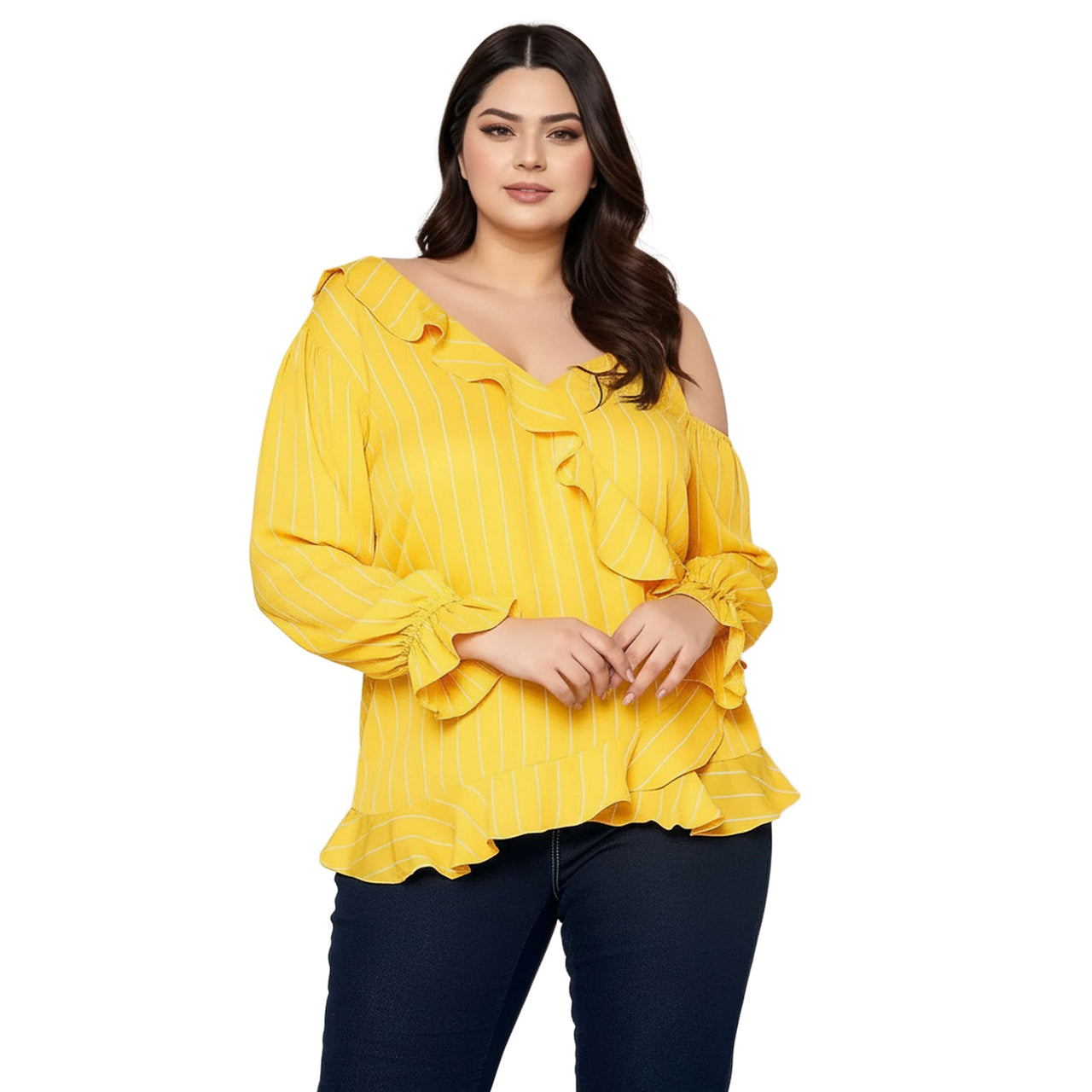 Women's Plus Size Asymmetrical Shoulder Ruffle Blouse