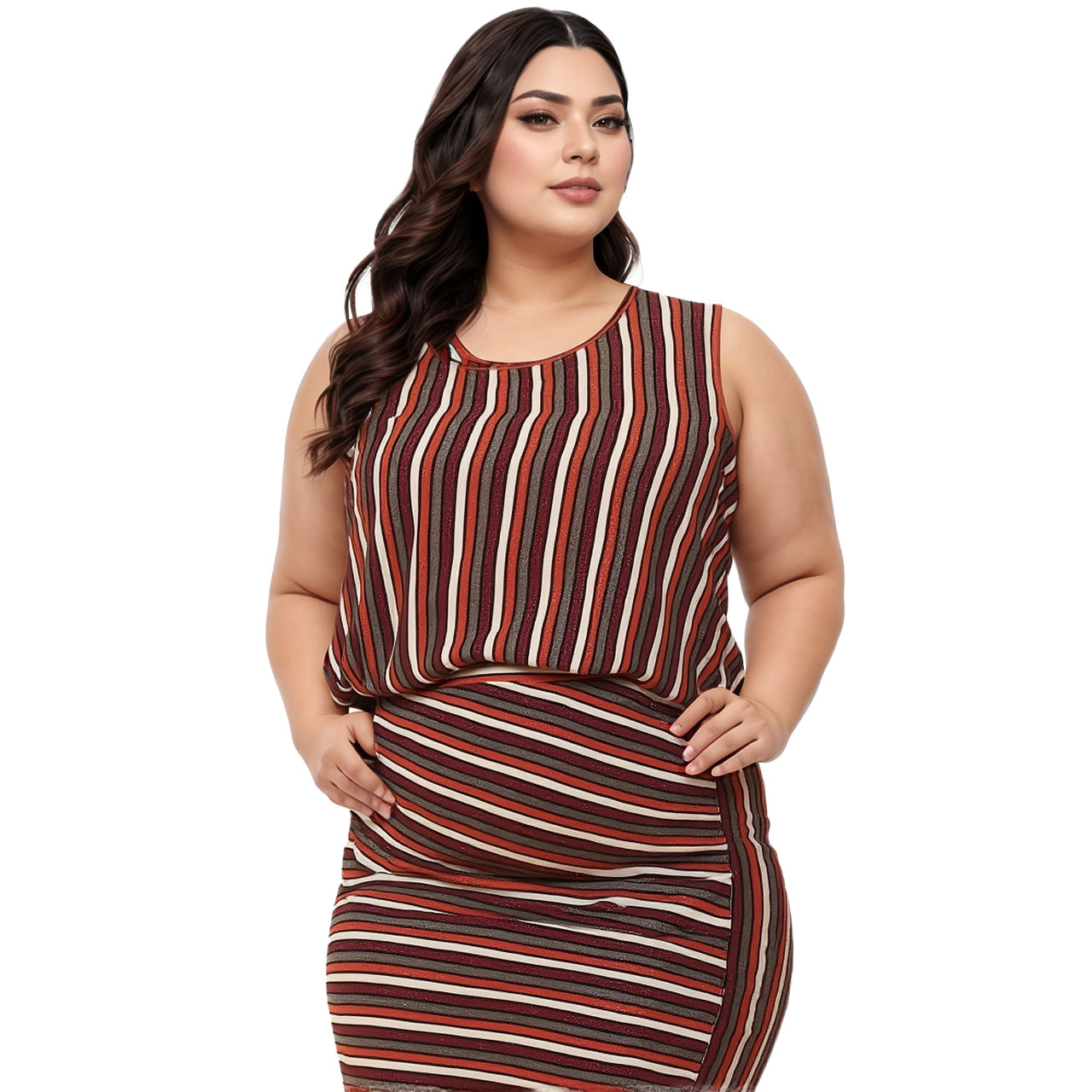 Pleione Plus Size Women's Multi Print Stripe Sleeveless Top