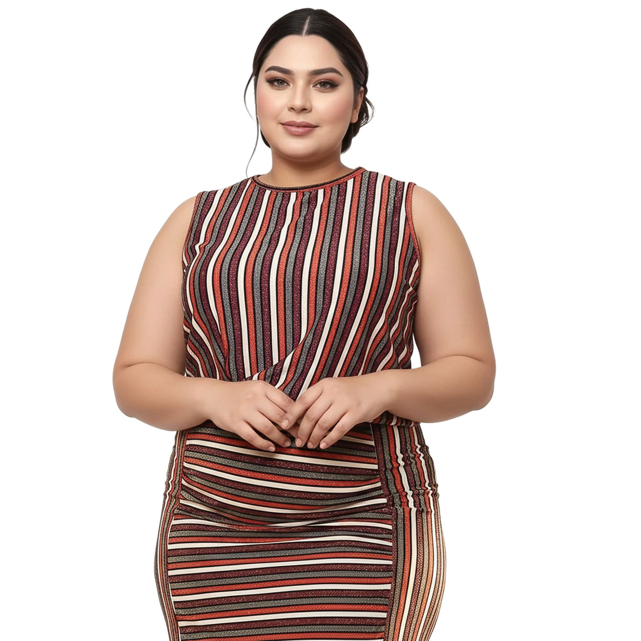 Pleione Plus Size Women's Multi Print Stripe Sleeveless Top