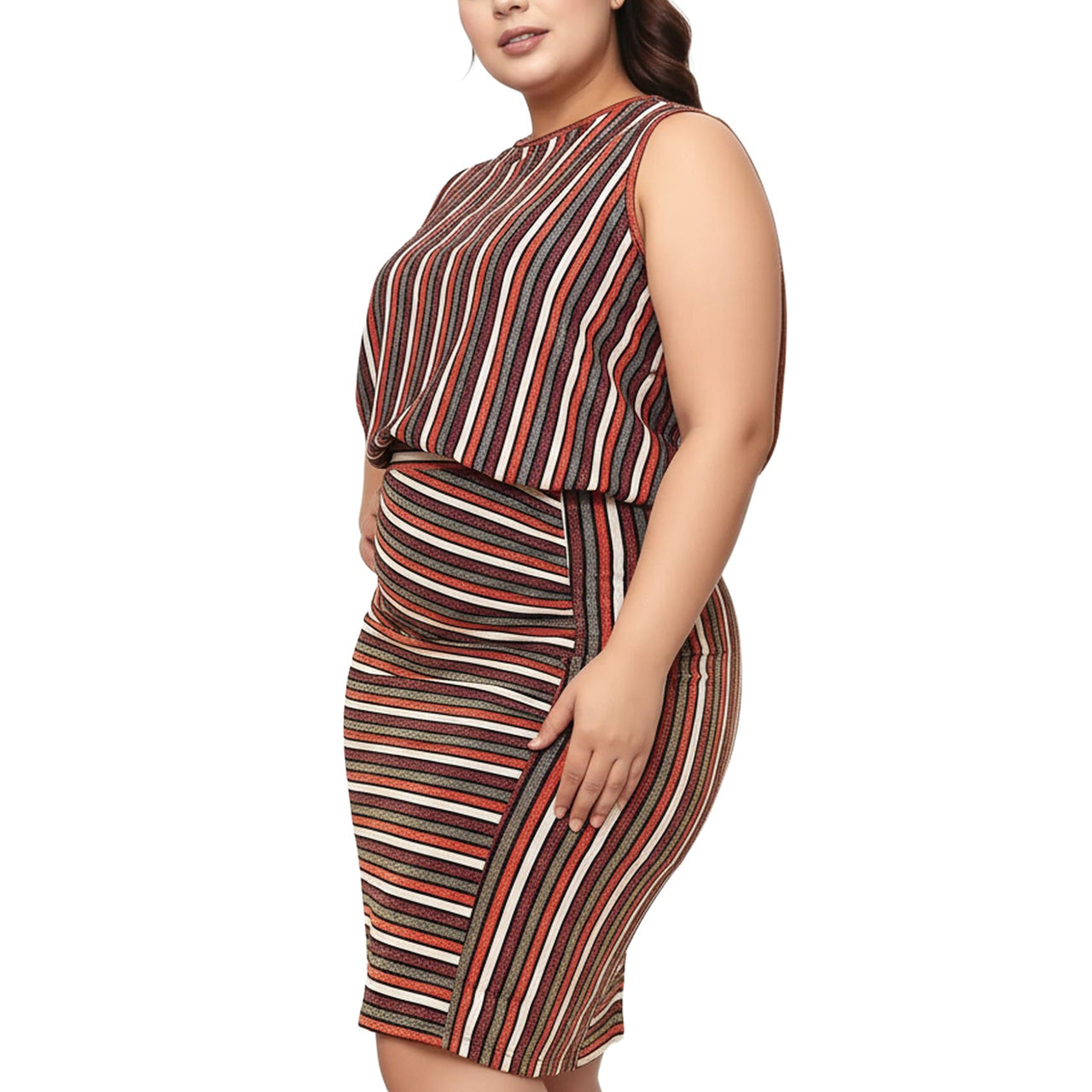Pleione Plus Size Gathered Multi Print Midi Skirt
