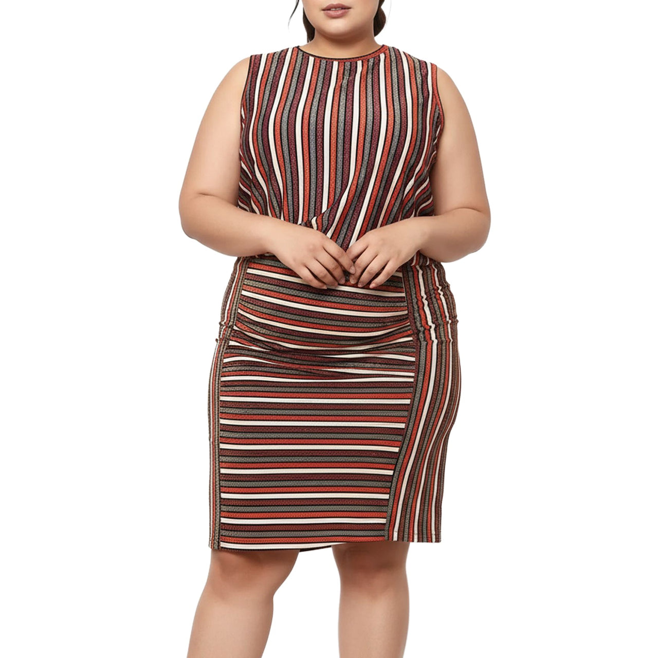 Pleione Plus Size Gathered Multi Print Midi Skirt