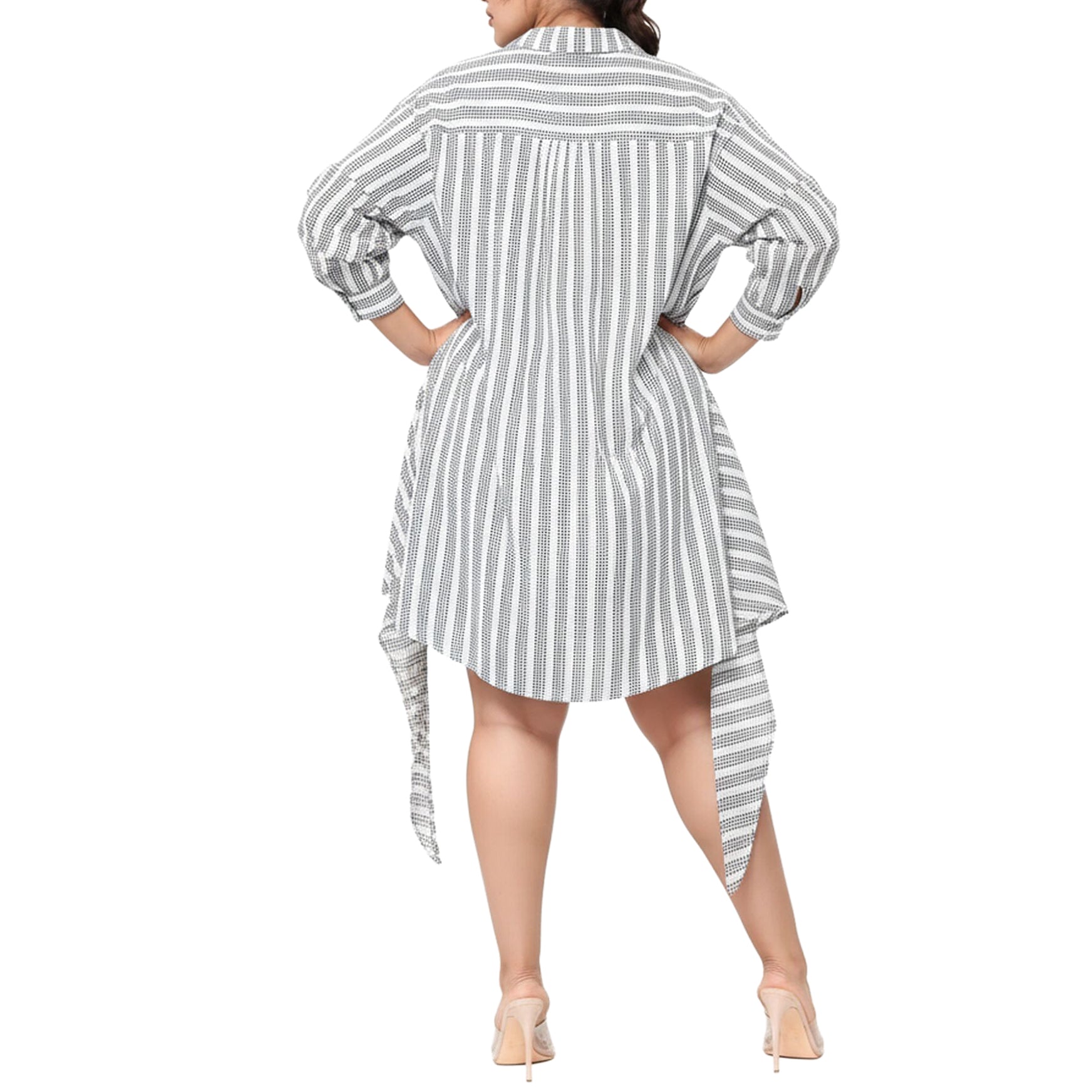 Women's Plus Size Lace Trim Wrapped Shirt Dress in Ditsy Gingham