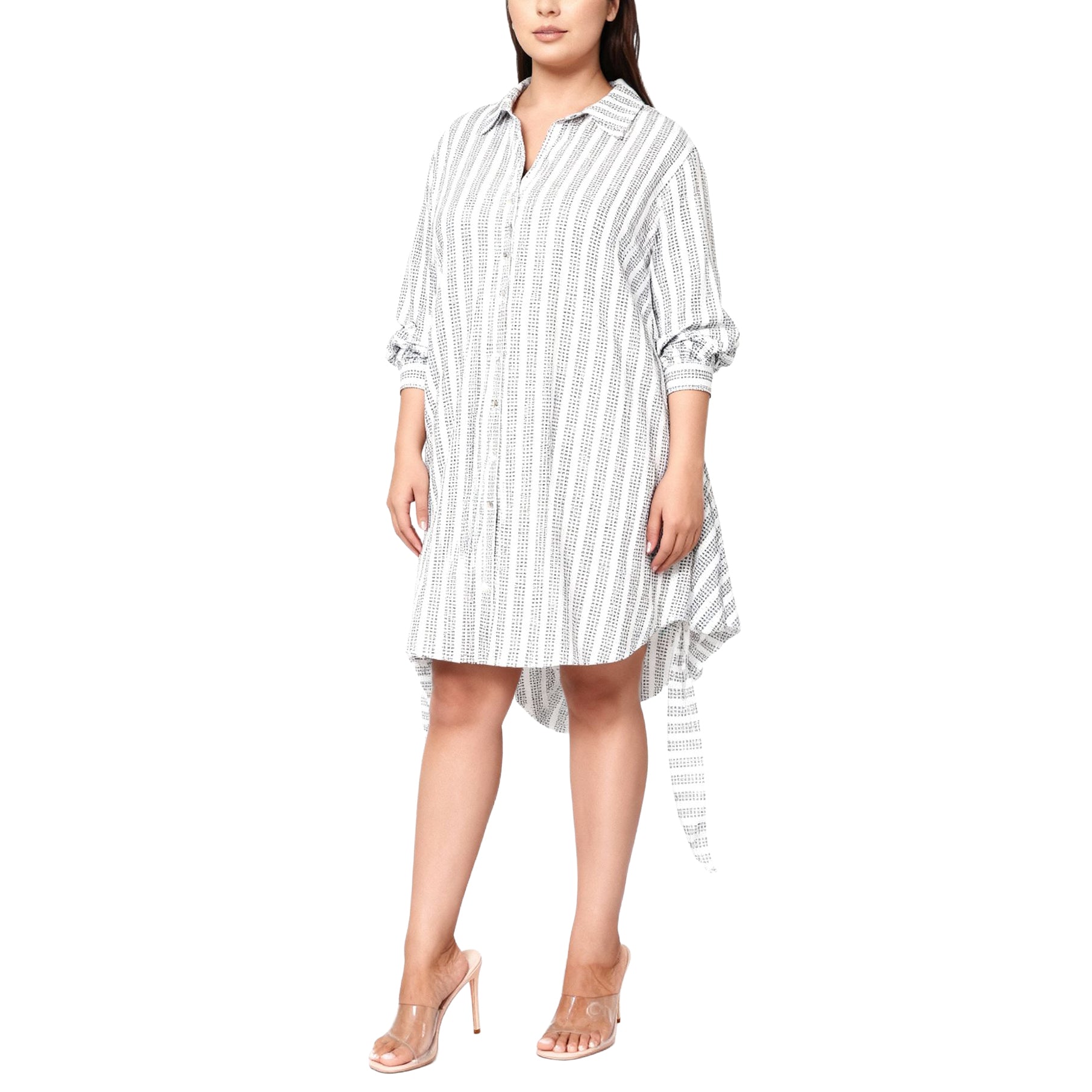 Women's Plus Size Lace Trim Wrapped Shirt Dress in Ditsy Gingham