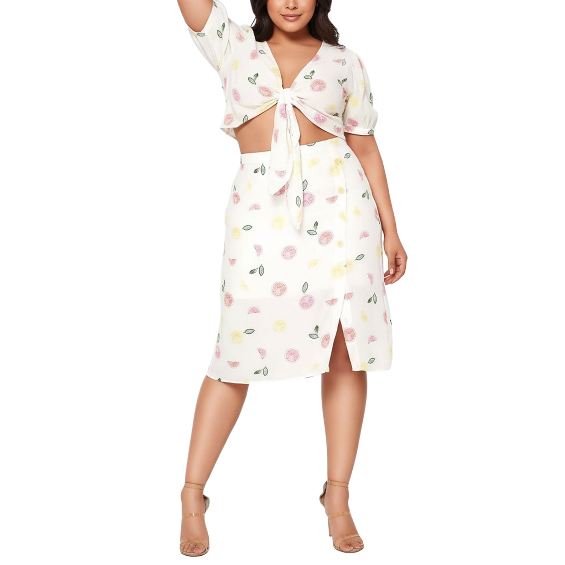 Women's Plus Size Button Front Midi Skirt in Fruit Punch