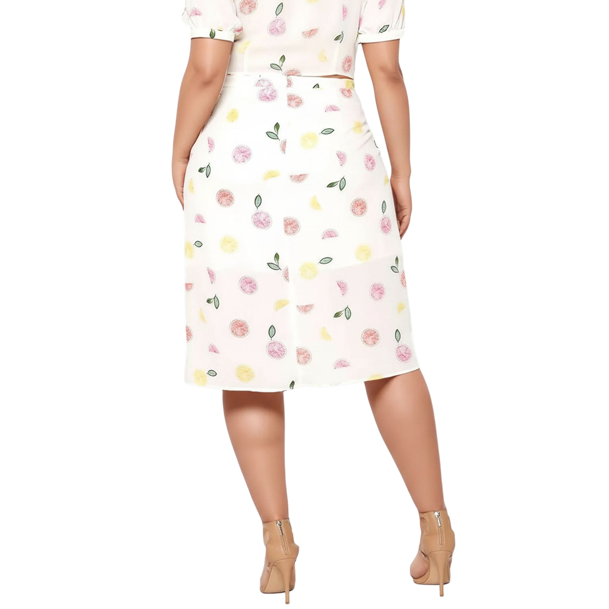Women's Plus Size Button Front Midi Skirt in Fruit Punch