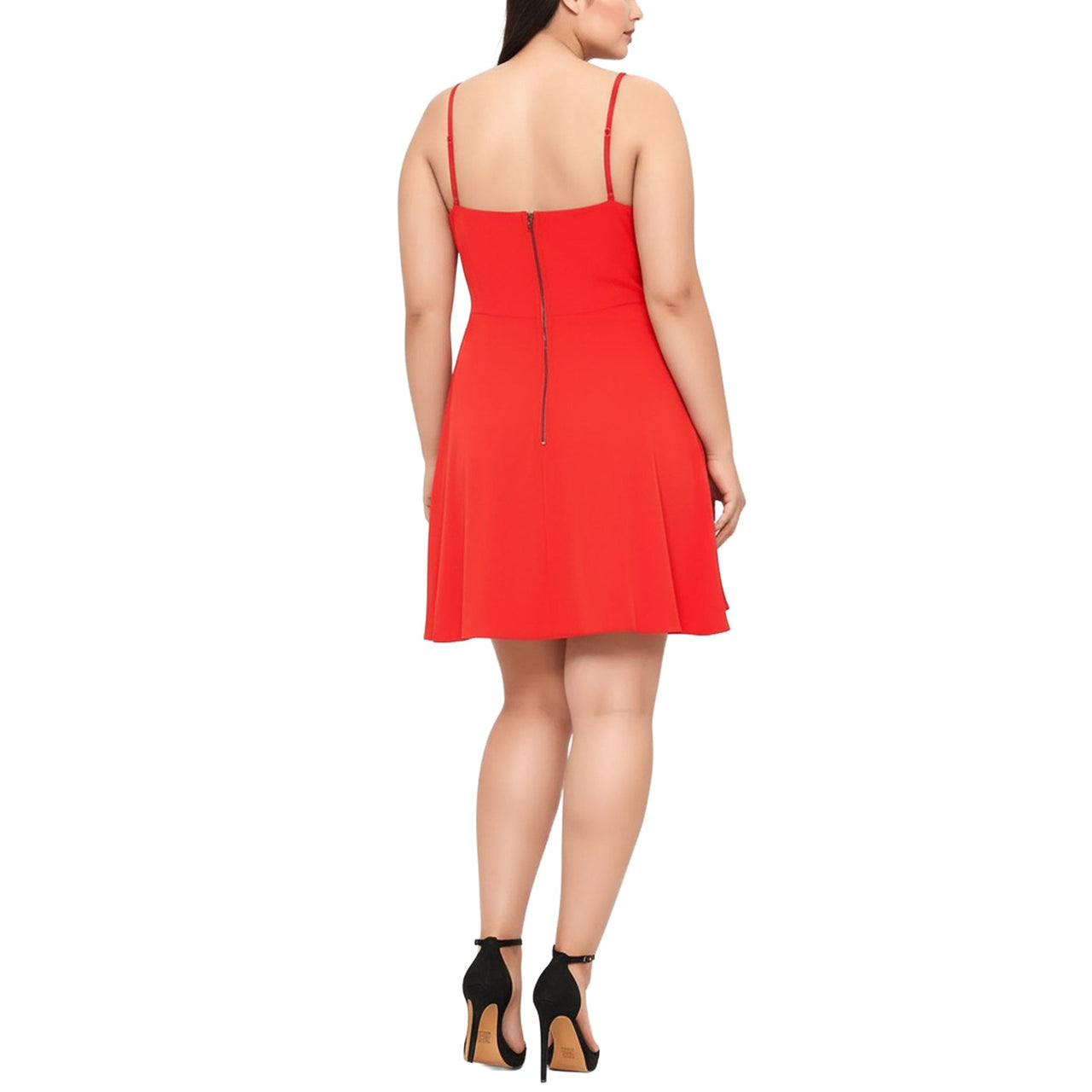 Women's Plus Size V-neck Spaghetti Strap Cocktail Dress in Poppy Red