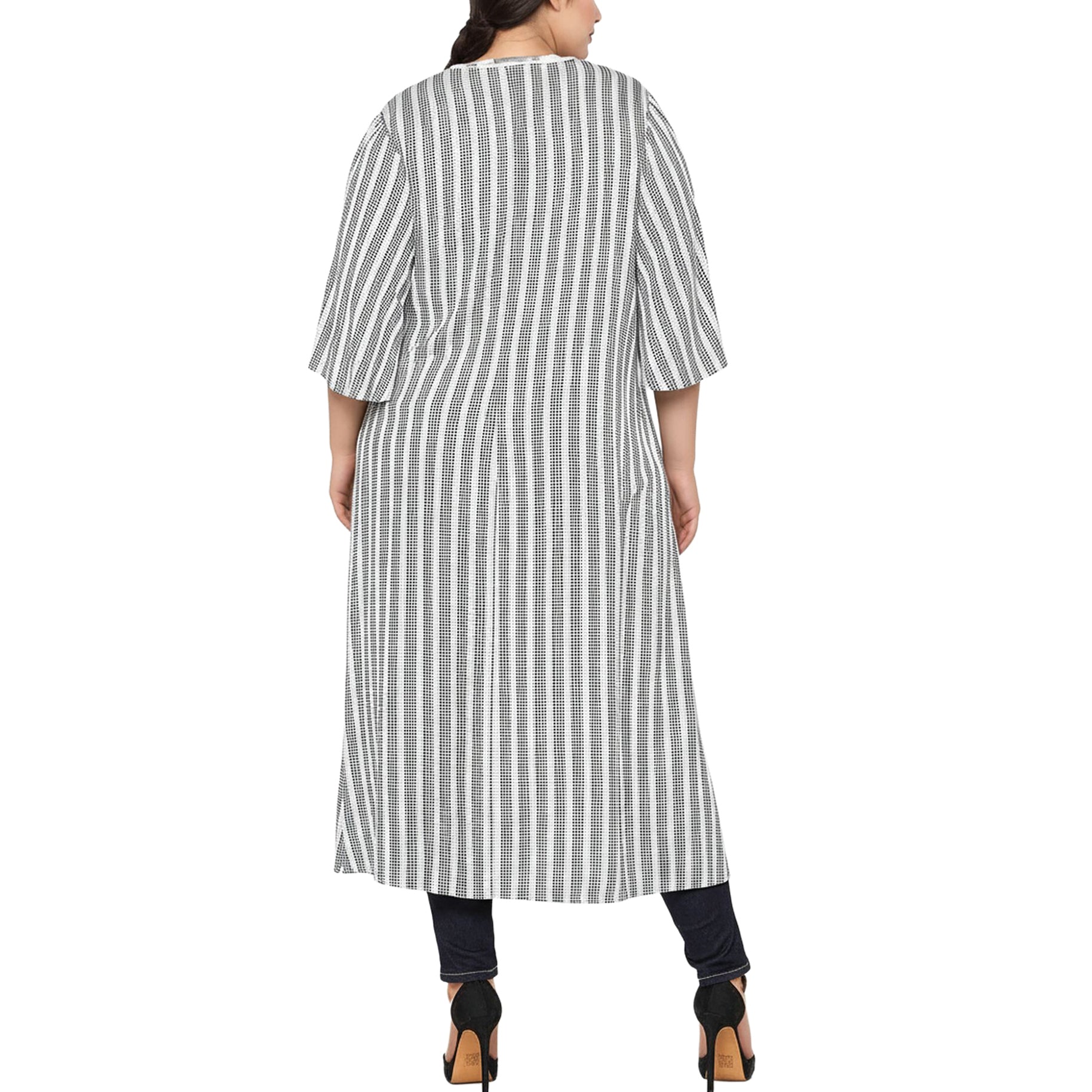 Women's Plus Size Lace Trim Tie Front Maxi Cardigan in Ditsy Gingham