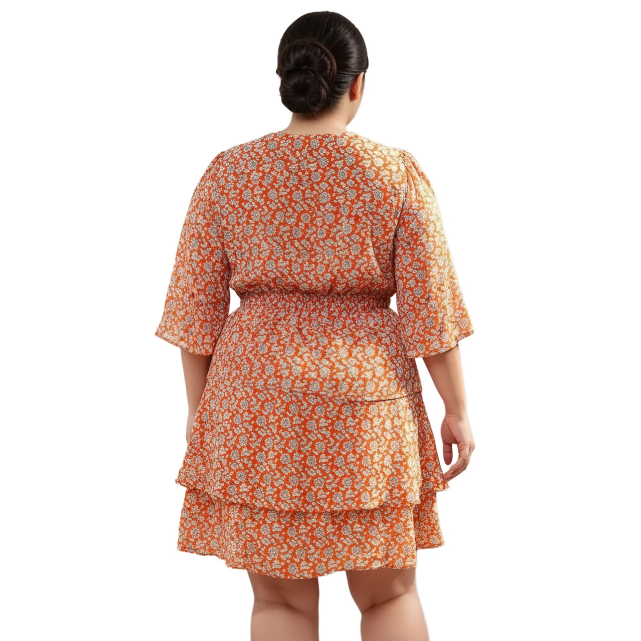 Pleione Plus Size Floral Layered Ruffle Chiffon Dress In Red