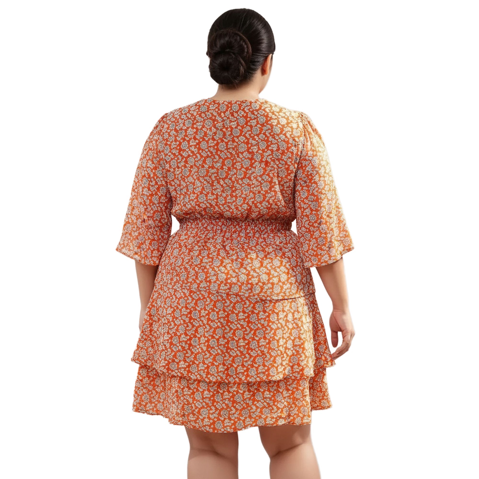 Pleione Plus Size Floral Layered Ruffle Chiffon Dress In Red