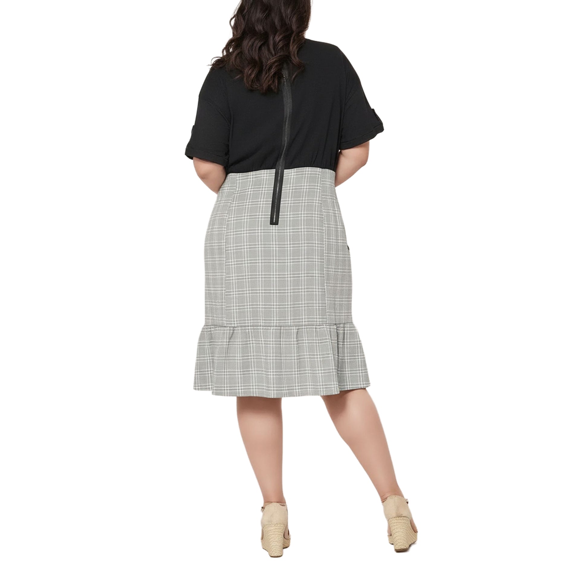 Women's Plus Size Glen Plaid Mermaid Dress in Black