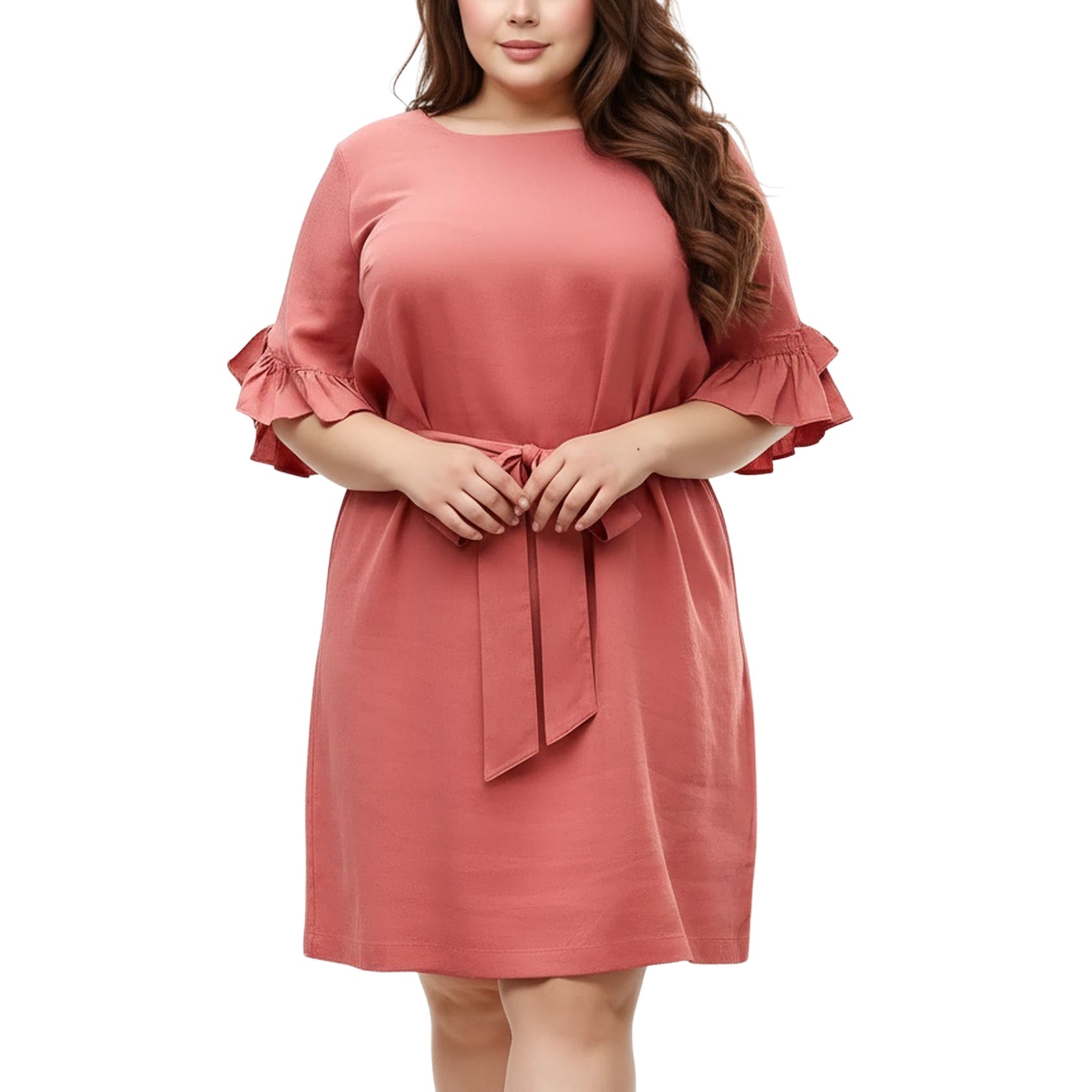 Pleione Plus Size Square Neck Ruffle Sleeve Shift Dress