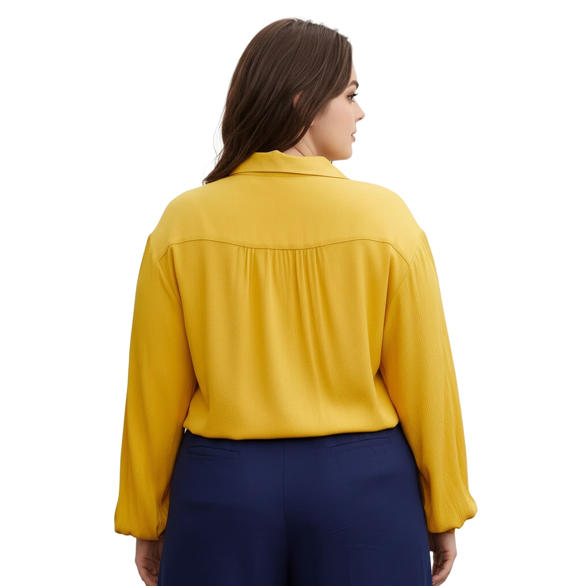 Pleione Plus Size Pleated Tie Hem Button Down Blouse In Mustard