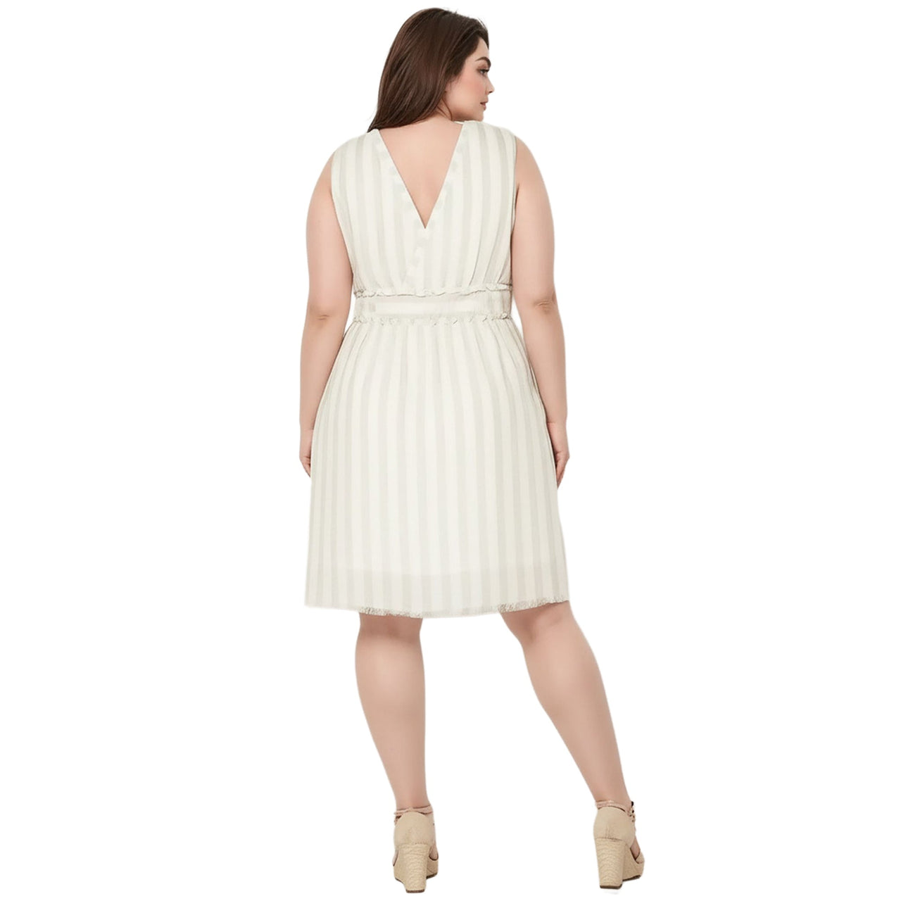 Women's Plus Size Sleeveless Button Down Stripe Dress in Sage