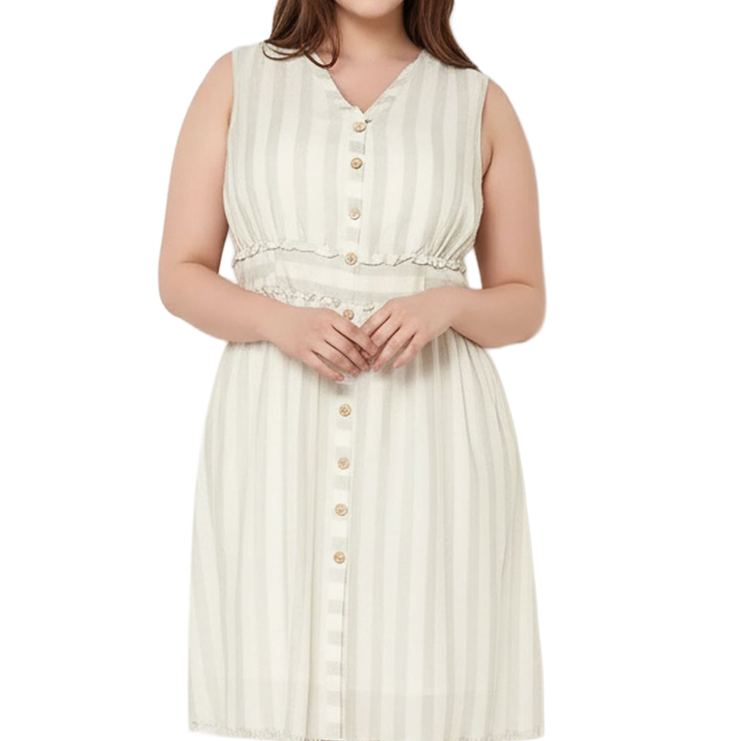 Women's Plus Size Sleeveless Button Down Stripe Dress in Sage