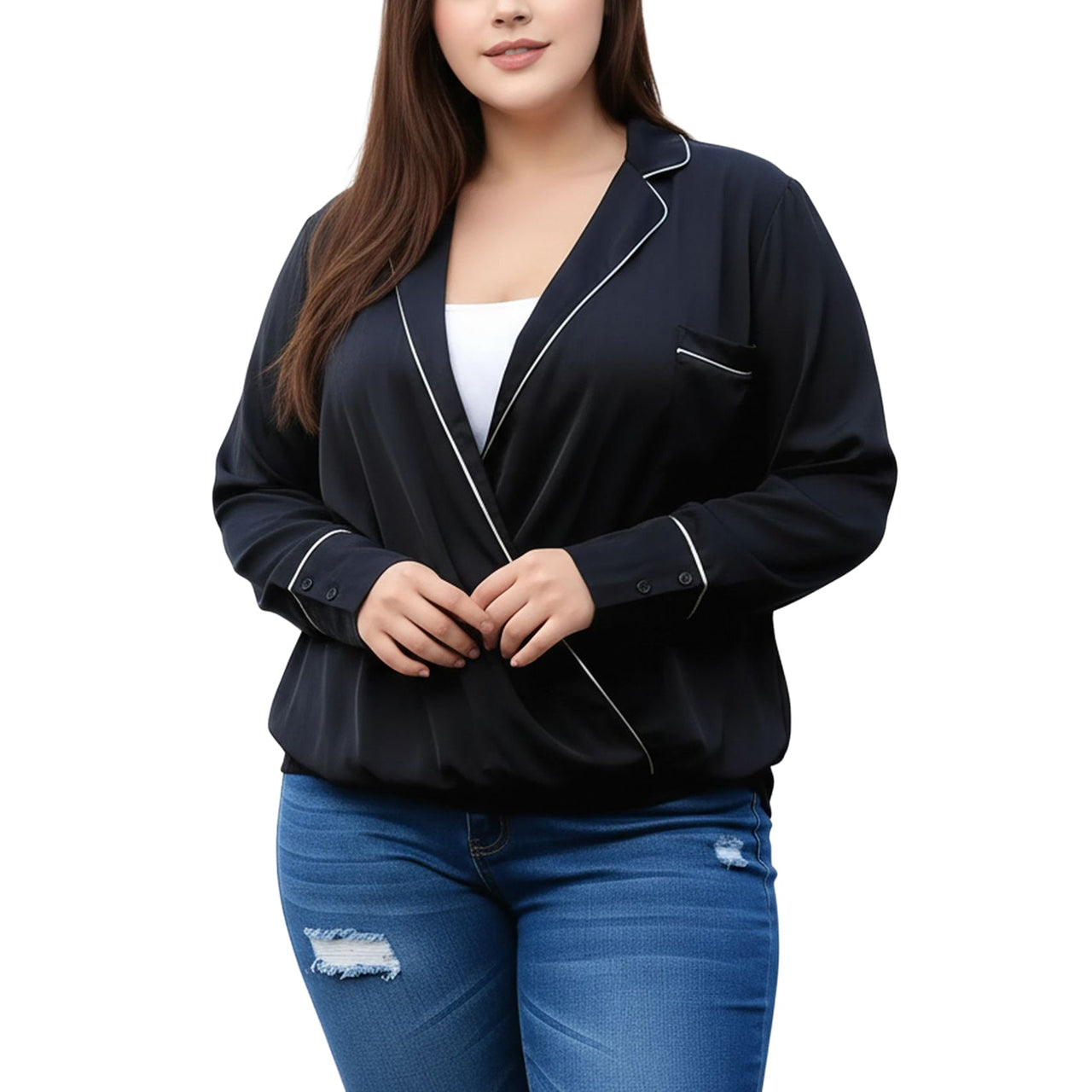 Pleione Plus Size Women's V-neck Surplice Front Pajama Blouse