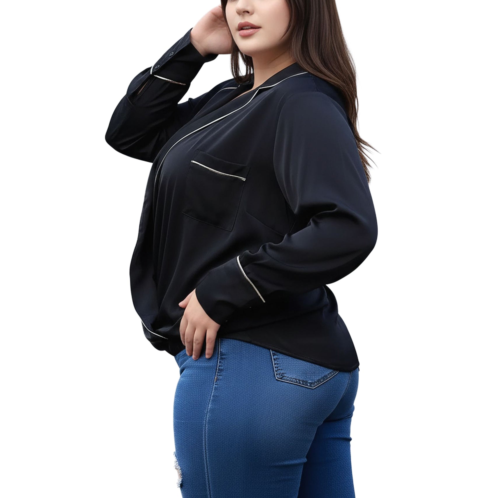 Pleione Plus Size Women's V-neck Surplice Front Pajama Blouse