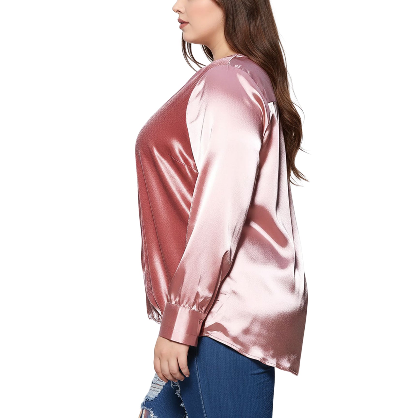 Pleione Plus Size Women's Charmeuse Contrast Cross Front Blouse