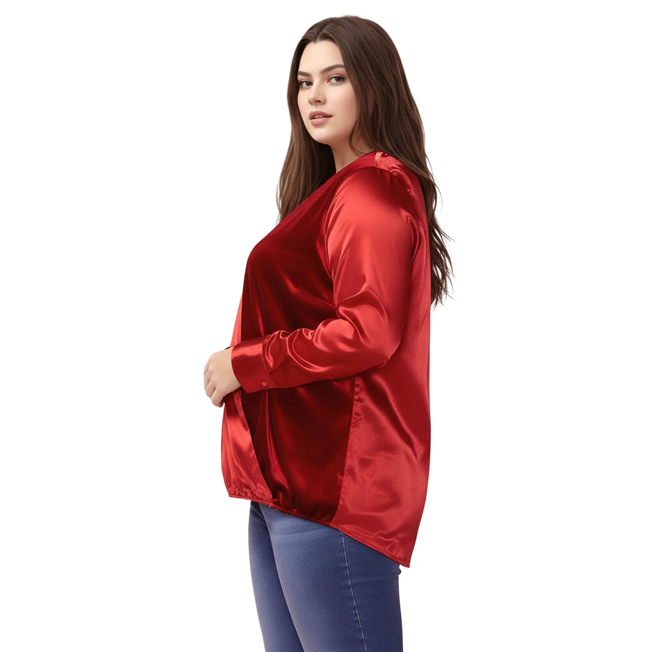 Pleione Plus Size Women's Charmeuse Contrast Cross Front Blouse