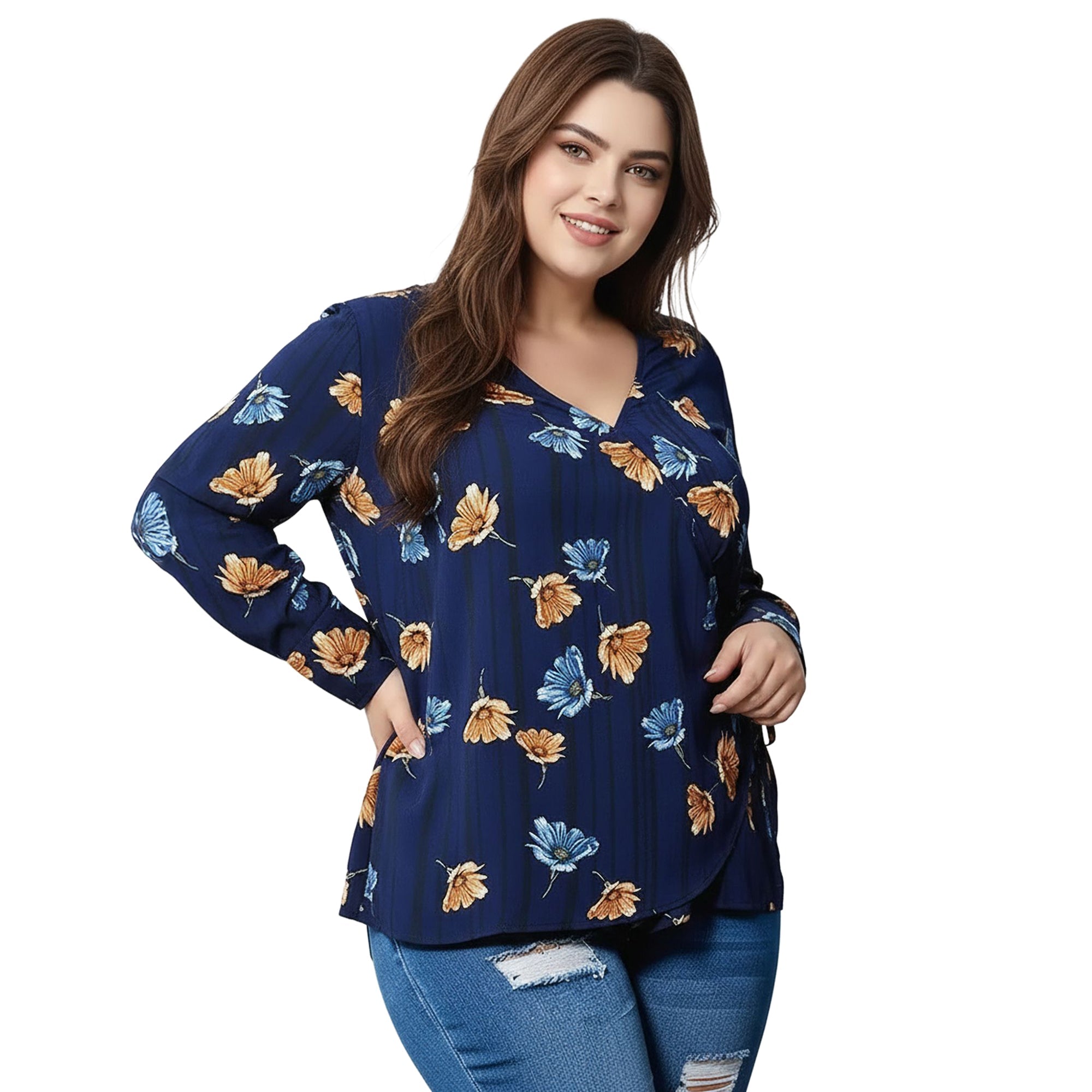 Pleione Plus Size Wrap Front Long Sleeve Blouse
