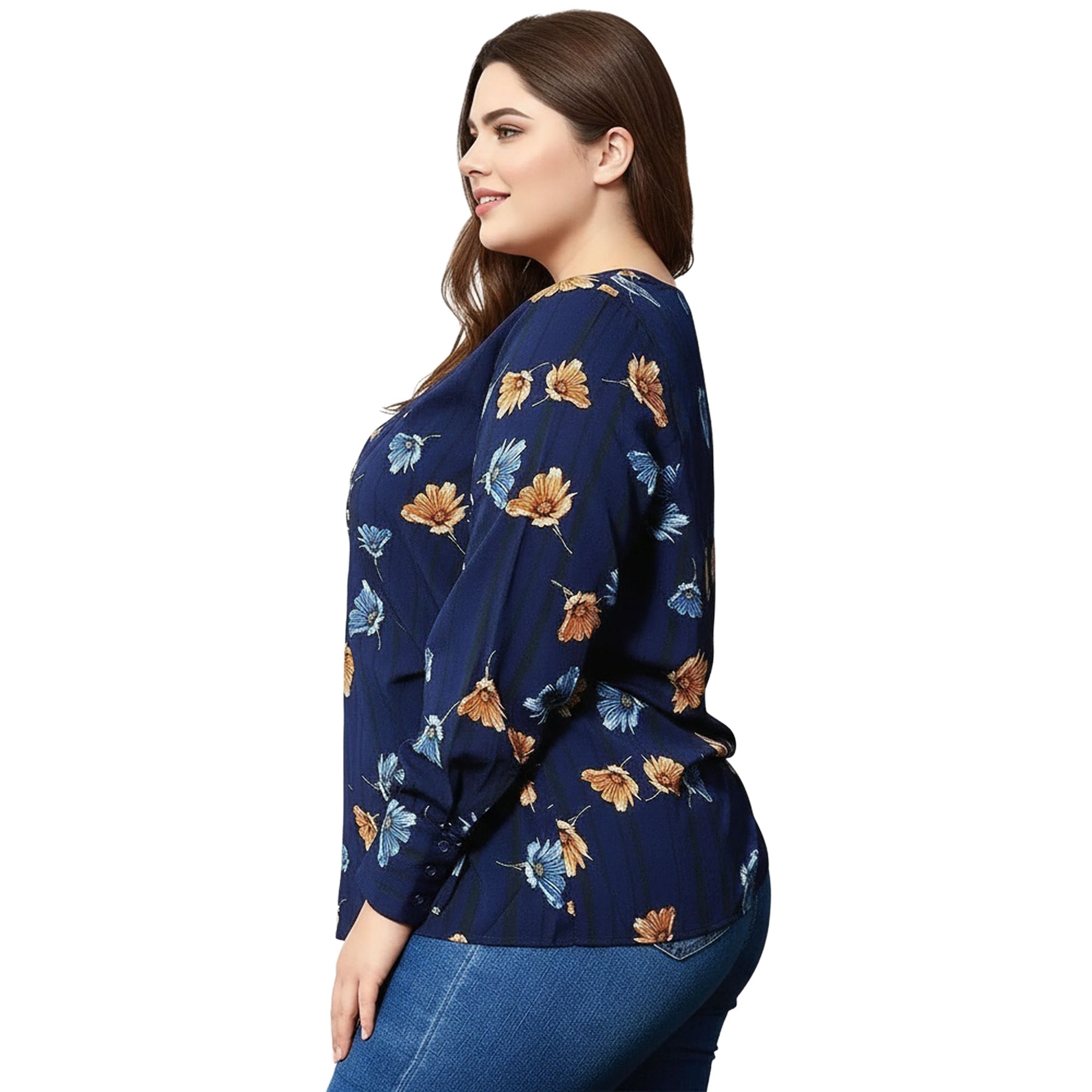 Pleione Plus Size Wrap Front Long Sleeve Blouse
