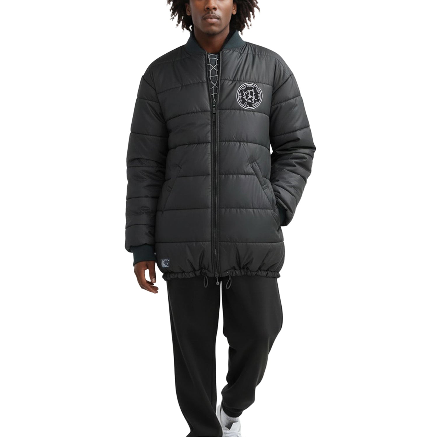Konus Men's Reversible Long Bomber Jacket in Black