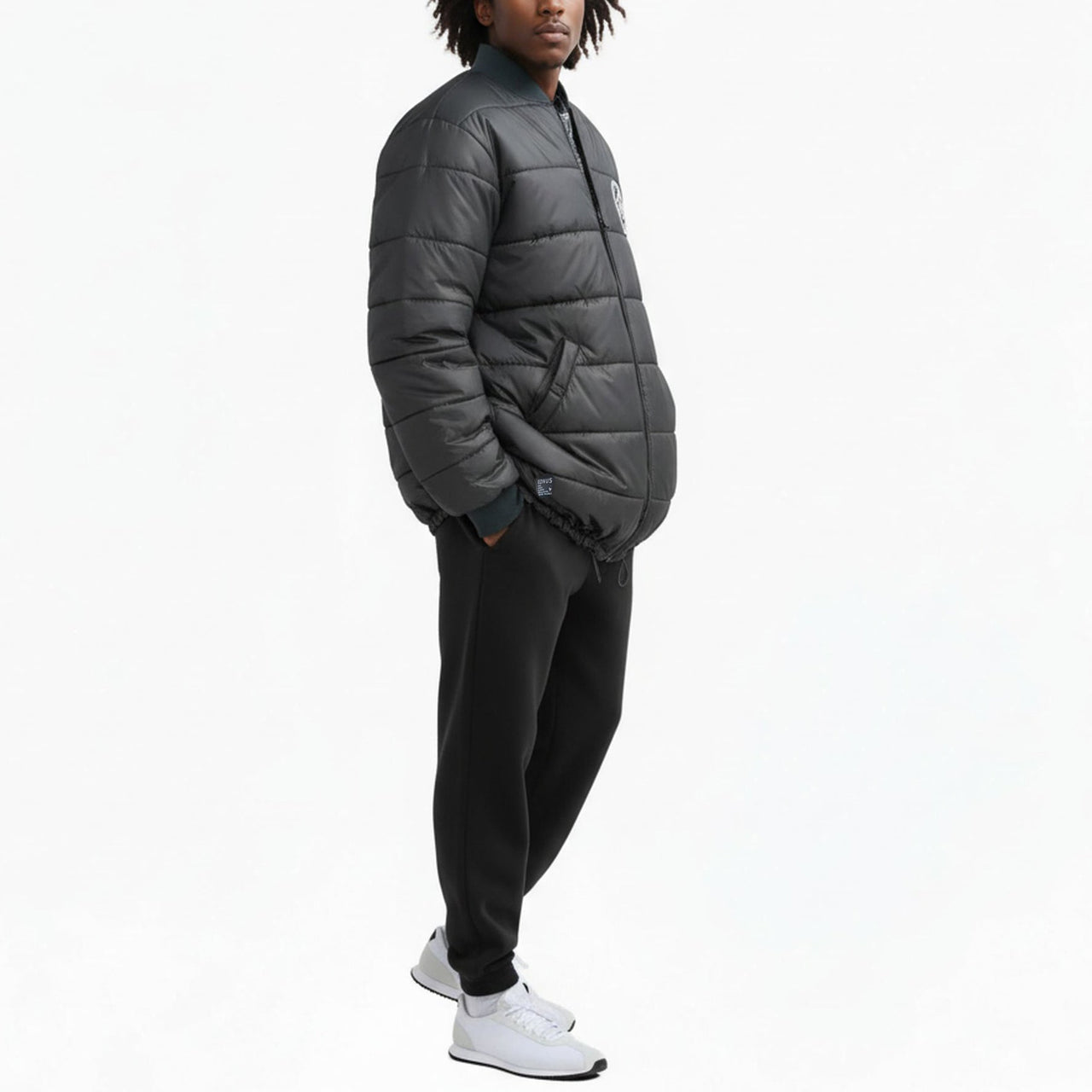 Konus Men's Reversible Long Bomber Jacket in Black