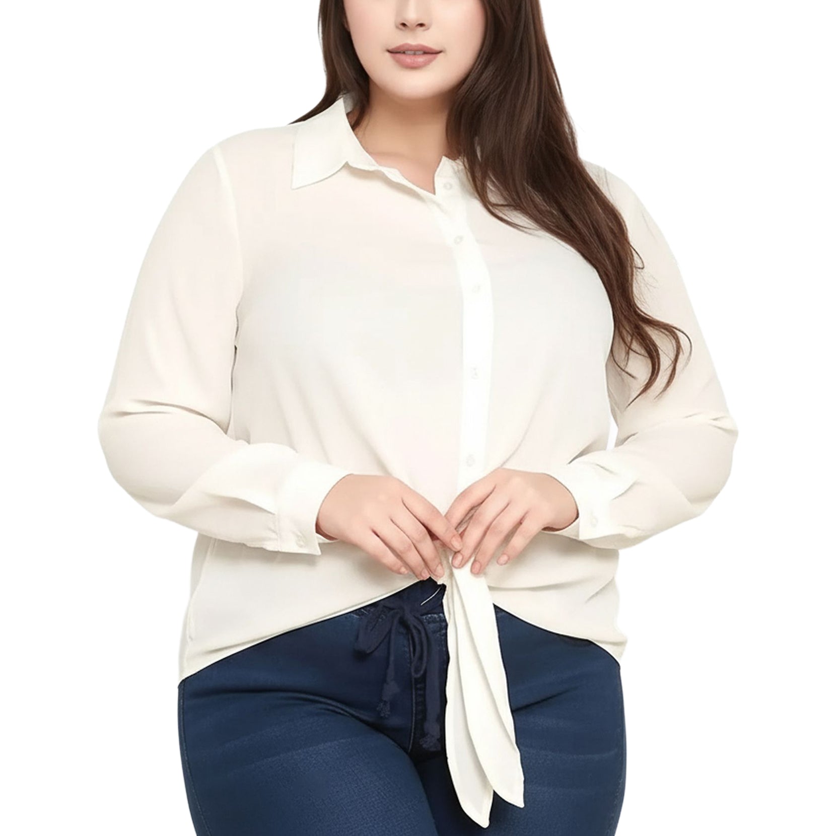 Pleione Plus Tie-Front Button-Down Blouse