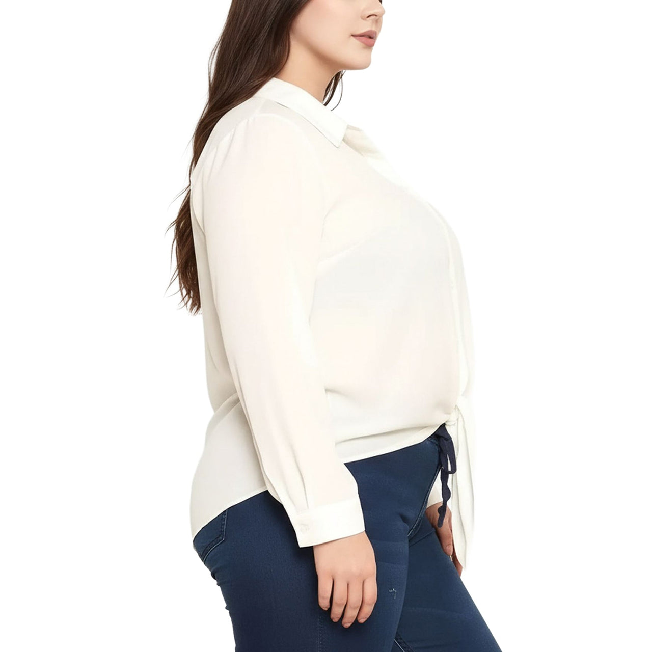 Pleione Plus Tie-Front Button-Down Blouse