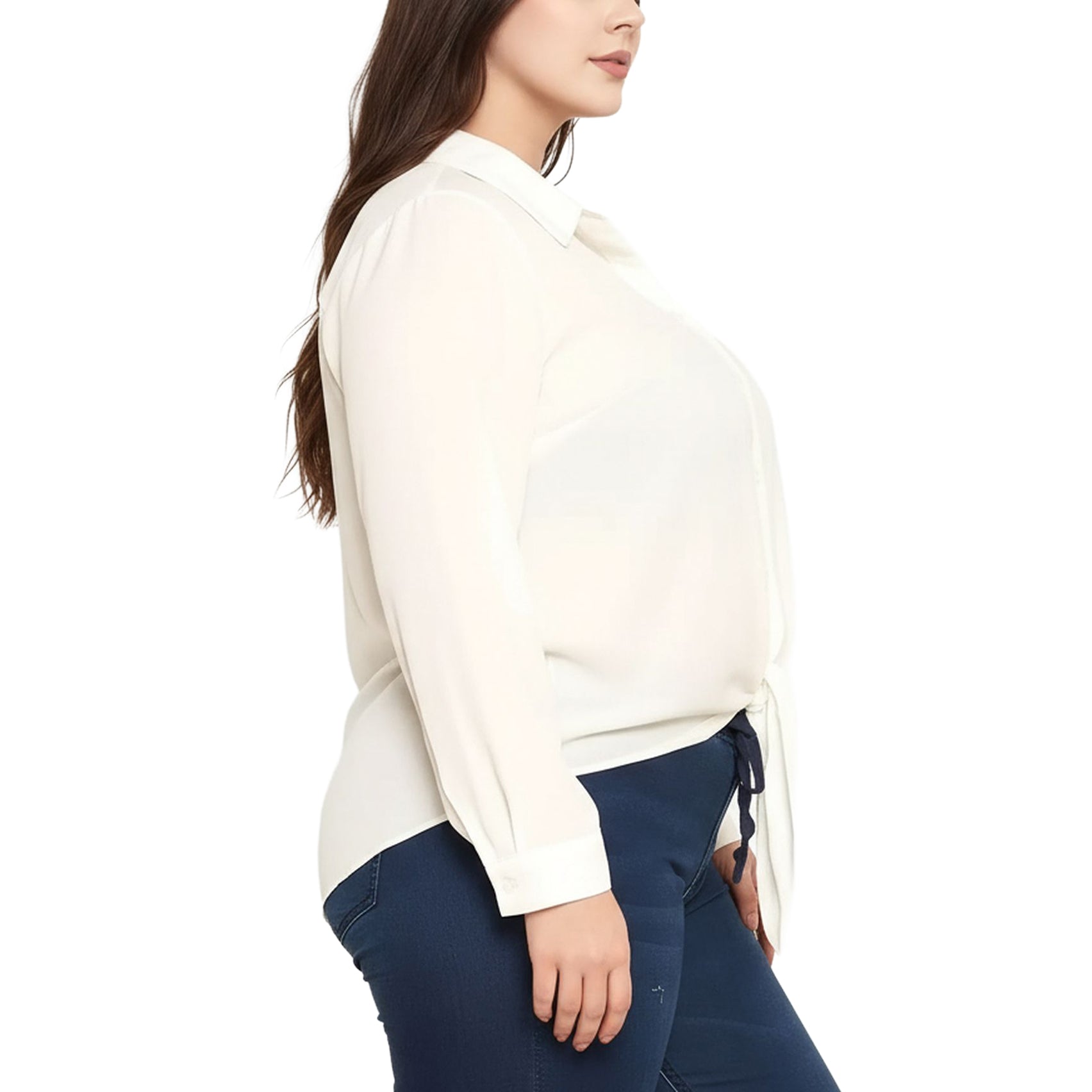 Pleione Plus Tie-Front Button-Down Blouse