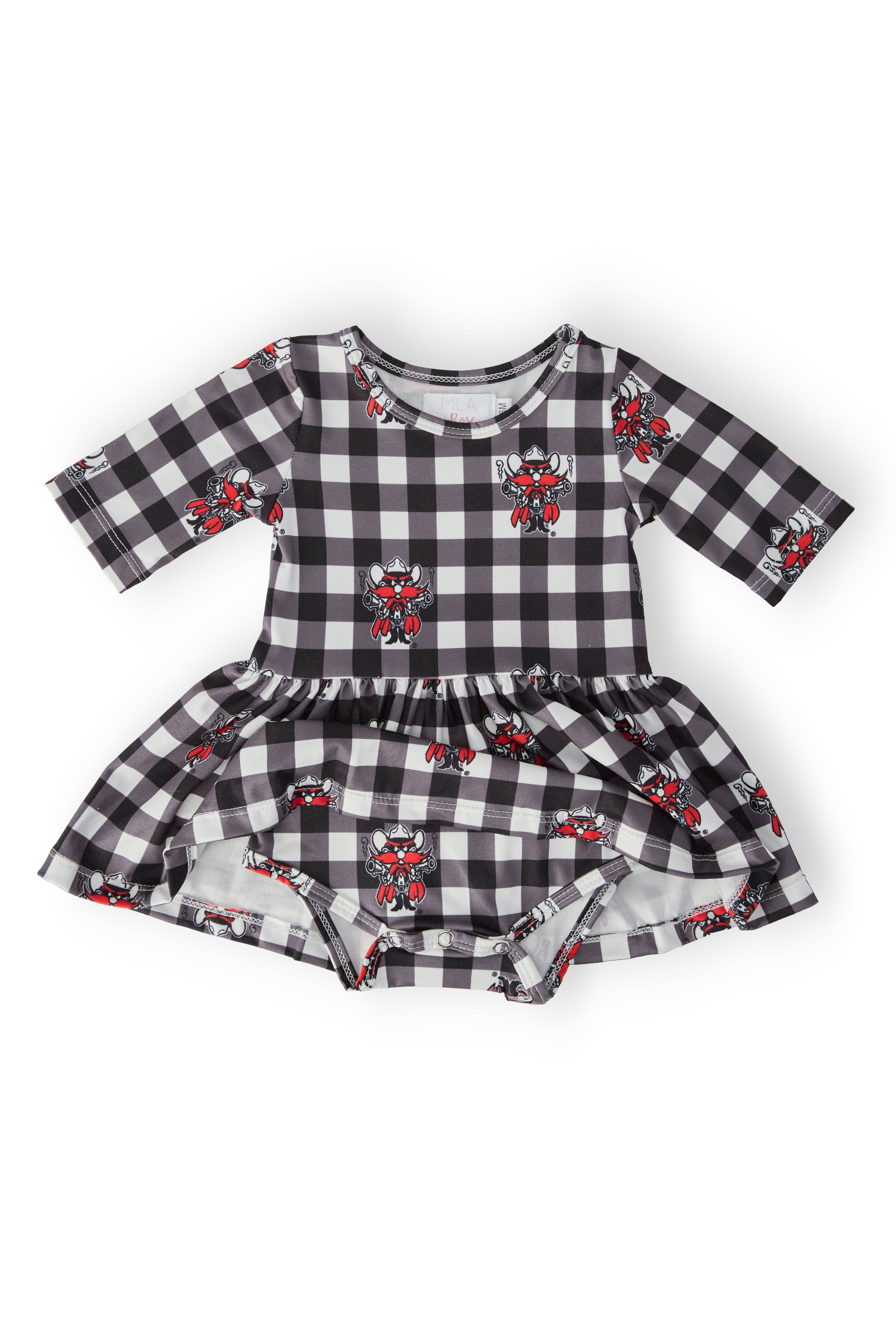 Texas Tech Plaid Raider Red 3/4 Sleeve Twirl Bodysuit