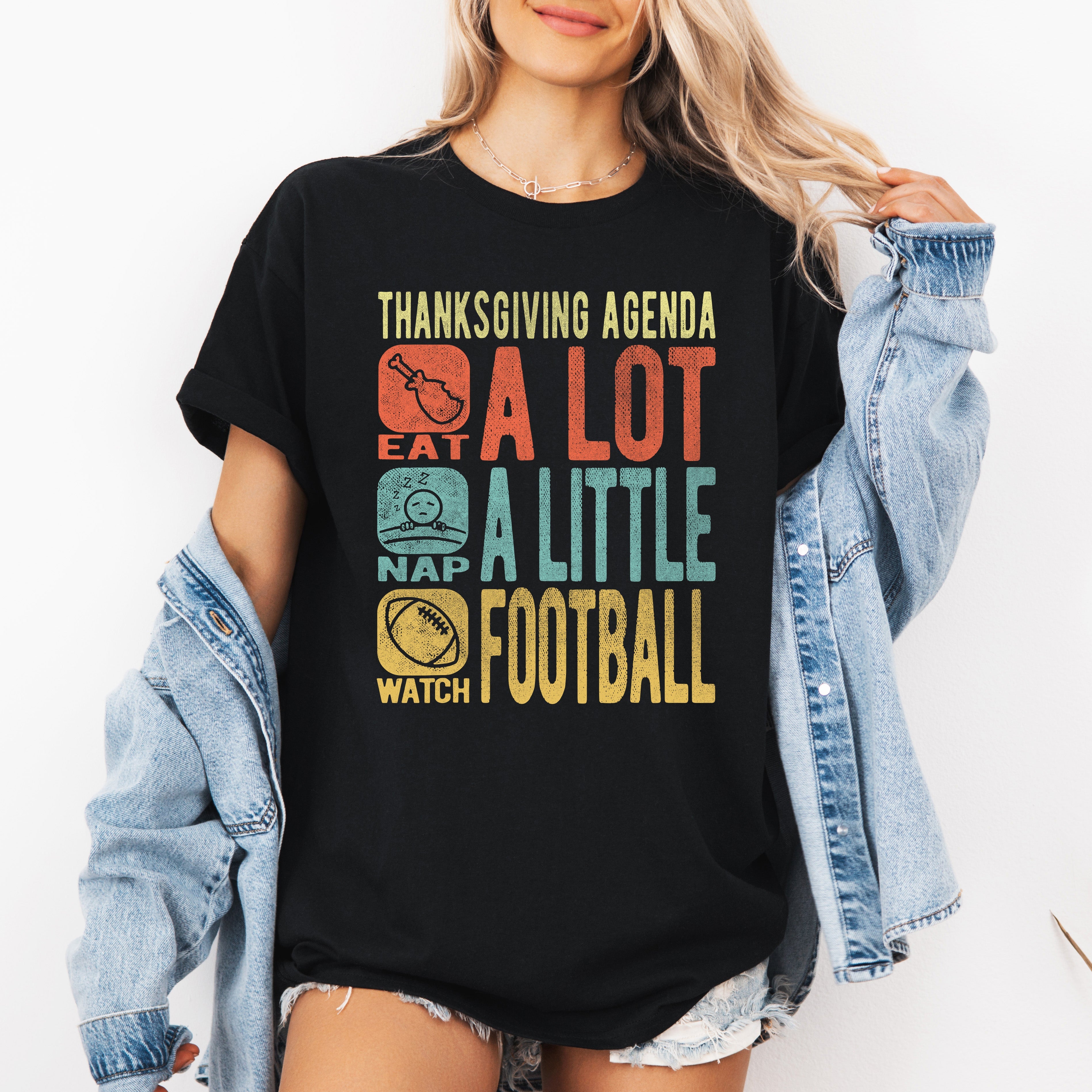 Thanksgiving Agenda Turkey Football Autumn Festivities Celebration Turkey Day Graphic Tee