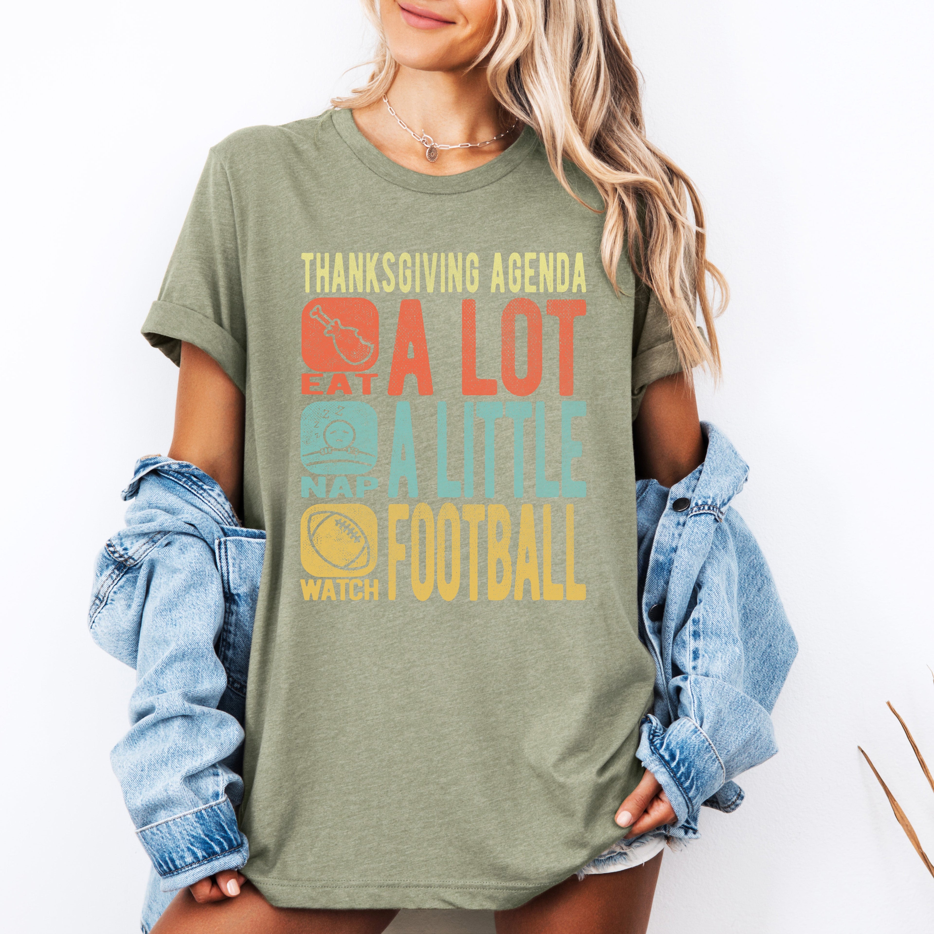 Thanksgiving Agenda Turkey Football Autumn Festivities Celebration Turkey Day Graphic Tee