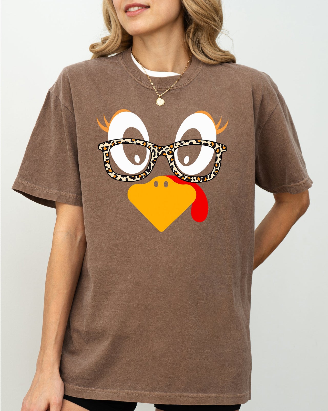 Thanksgiving Turkey Funny Face Leopard Print Fall Autumn Teacher Chic Comfort Colors Tee